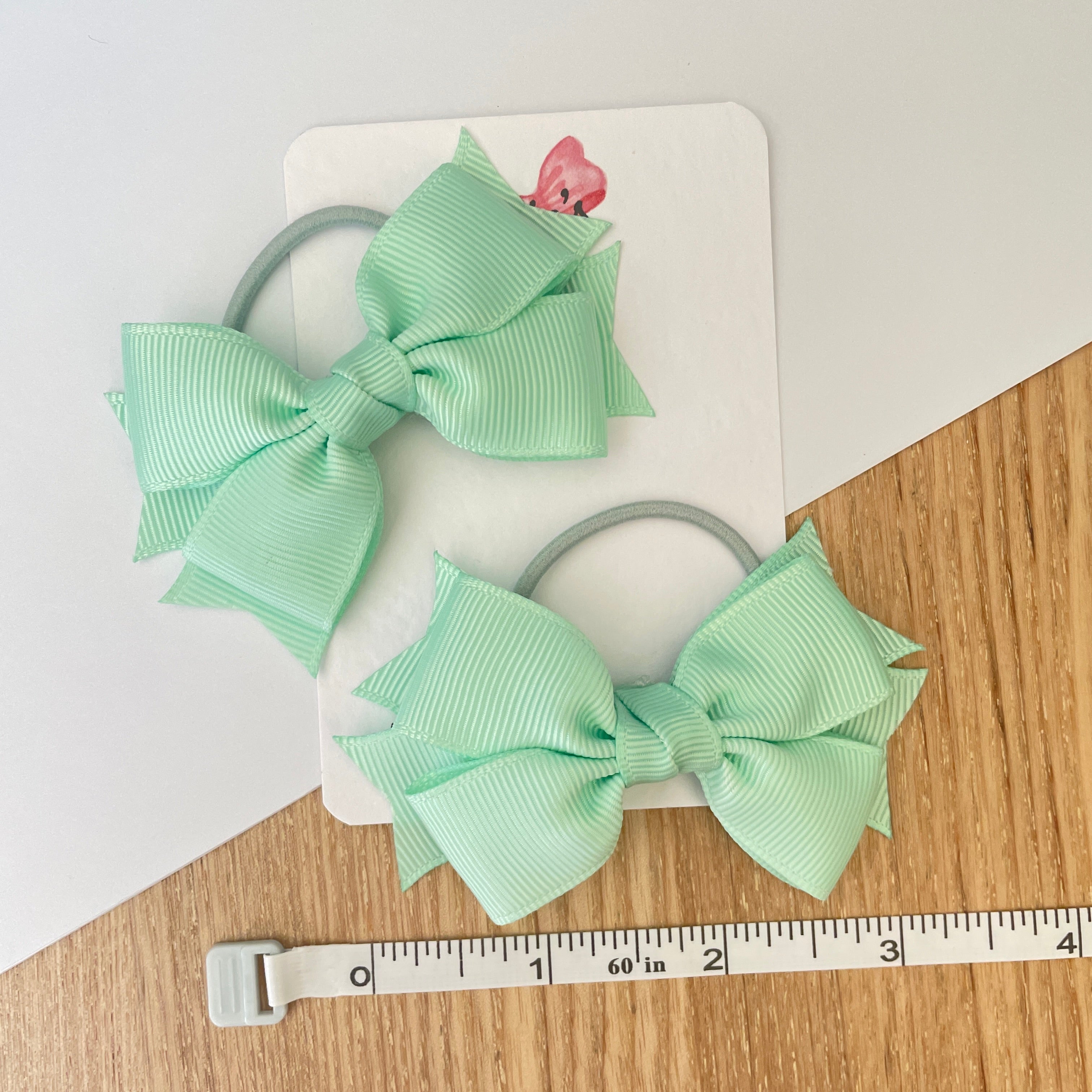 3" Pastel Green Layered Hair Bows (Pair) – Grosgrain with Thin Elastic
