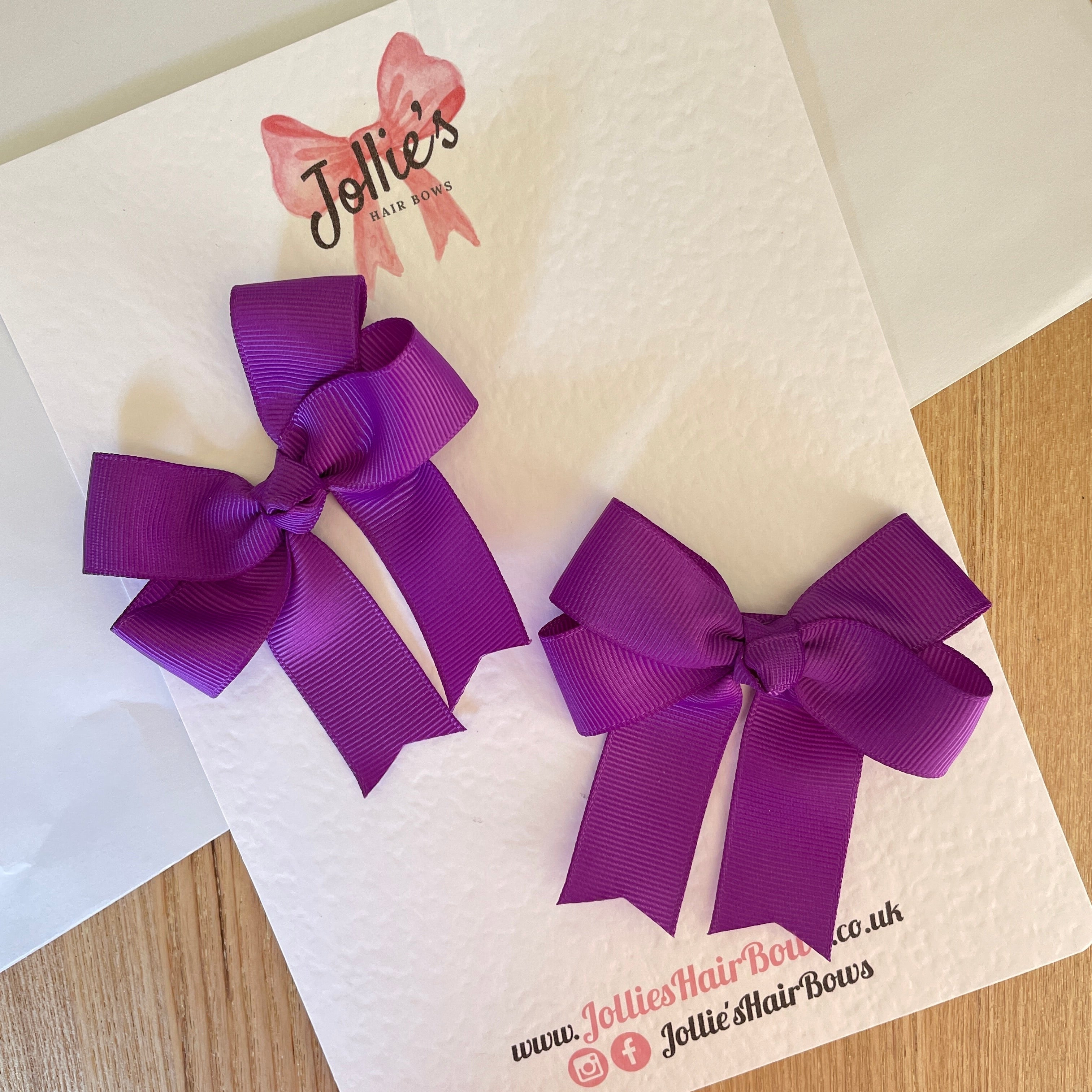 3" Purple Tail Bow with Lined Alligator Clip – Grosgrain Ribbon Pair