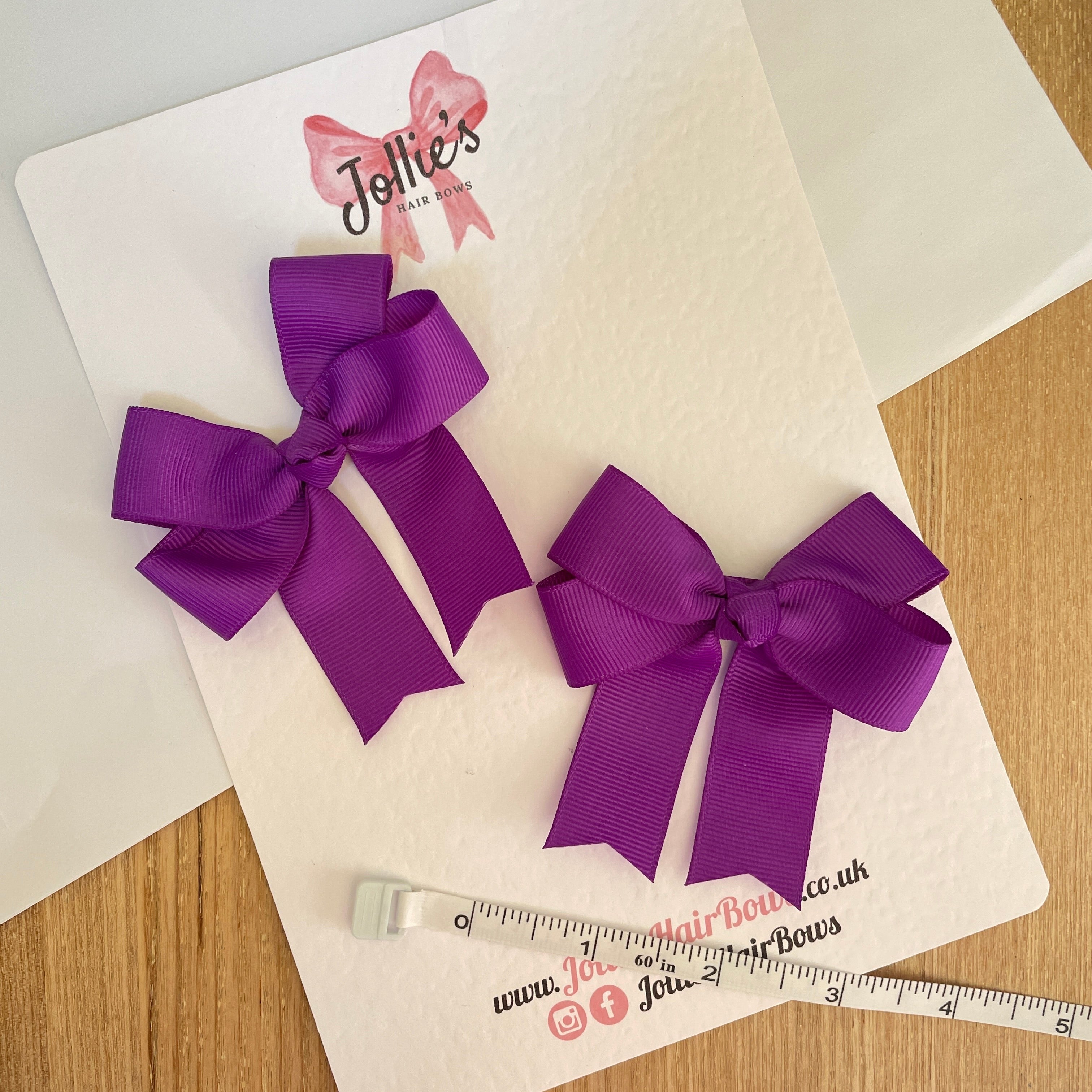 3" Purple Tail Bow with Lined Alligator Clip – Grosgrain Ribbon Pair