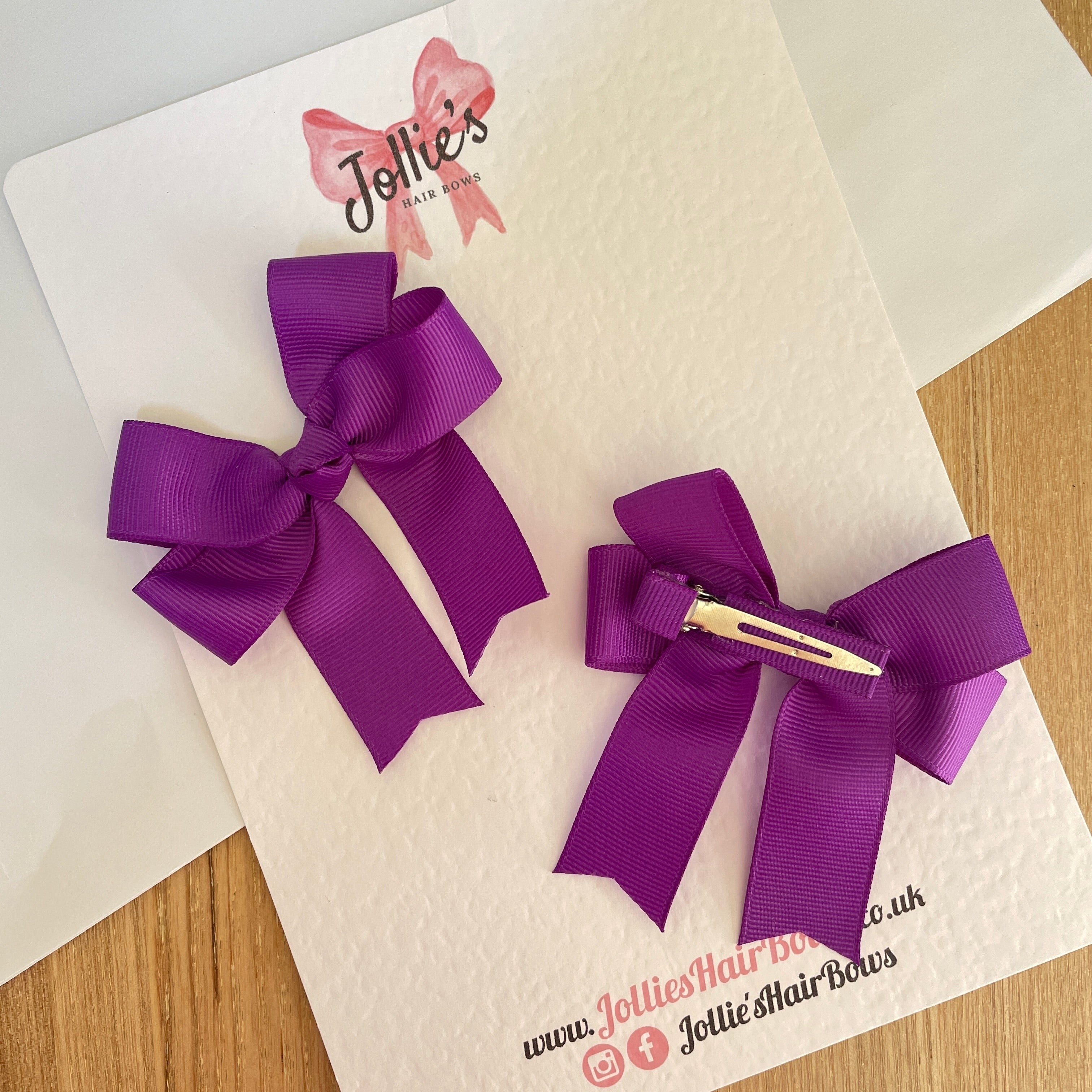 3" Purple Tail Bow with Lined Alligator Clip – Grosgrain Ribbon Pair