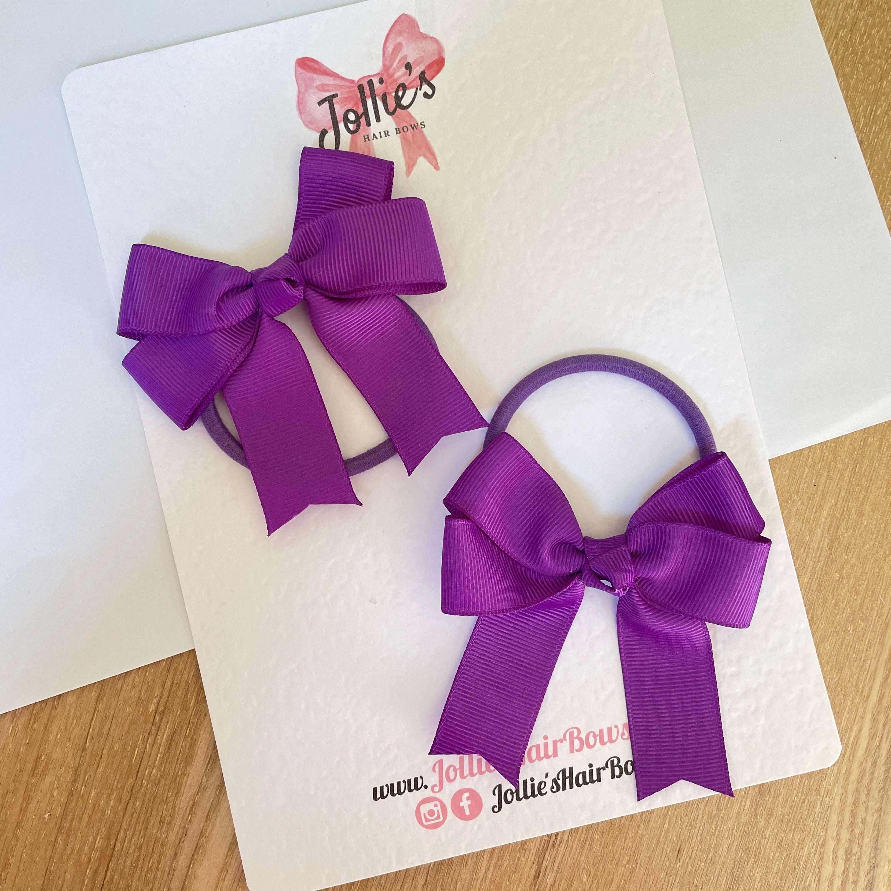 3" Purple Tail Bow with Bobble – Grosgrain Ribbon Pair