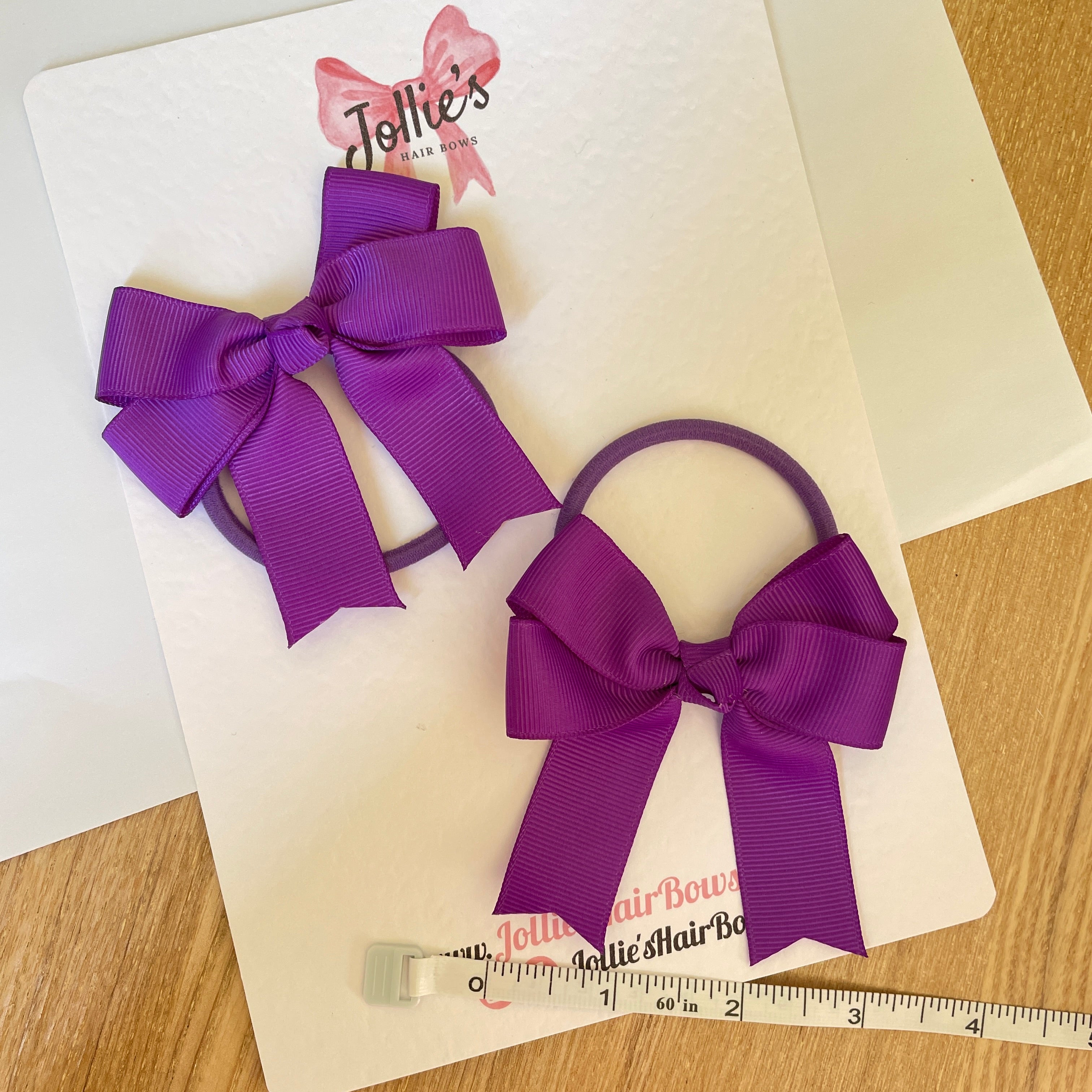 3" Purple Tail Bow with Bobble – Grosgrain Ribbon Pair