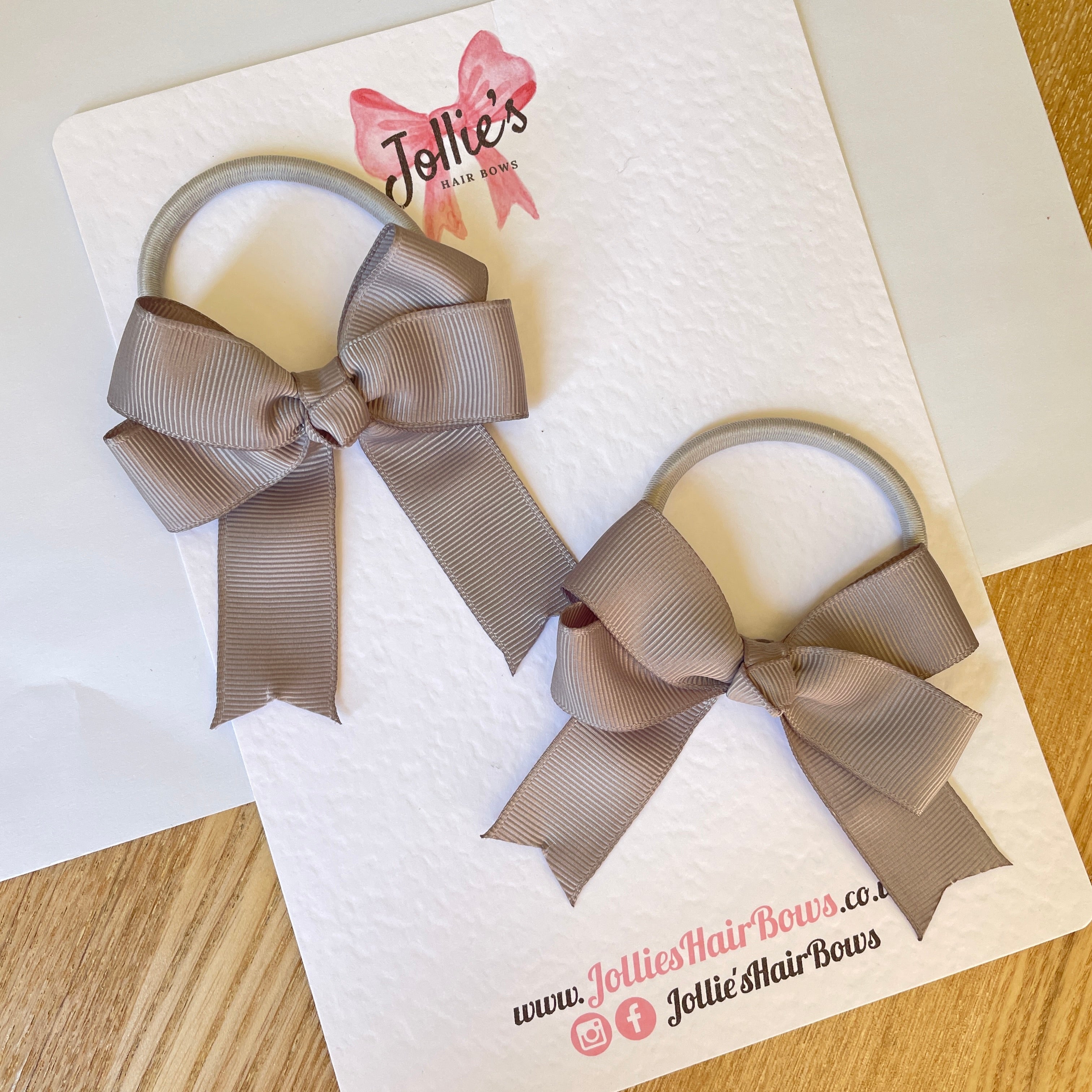 3" Silver Tail Bow with Bobble – Grosgrain Ribbon Pair