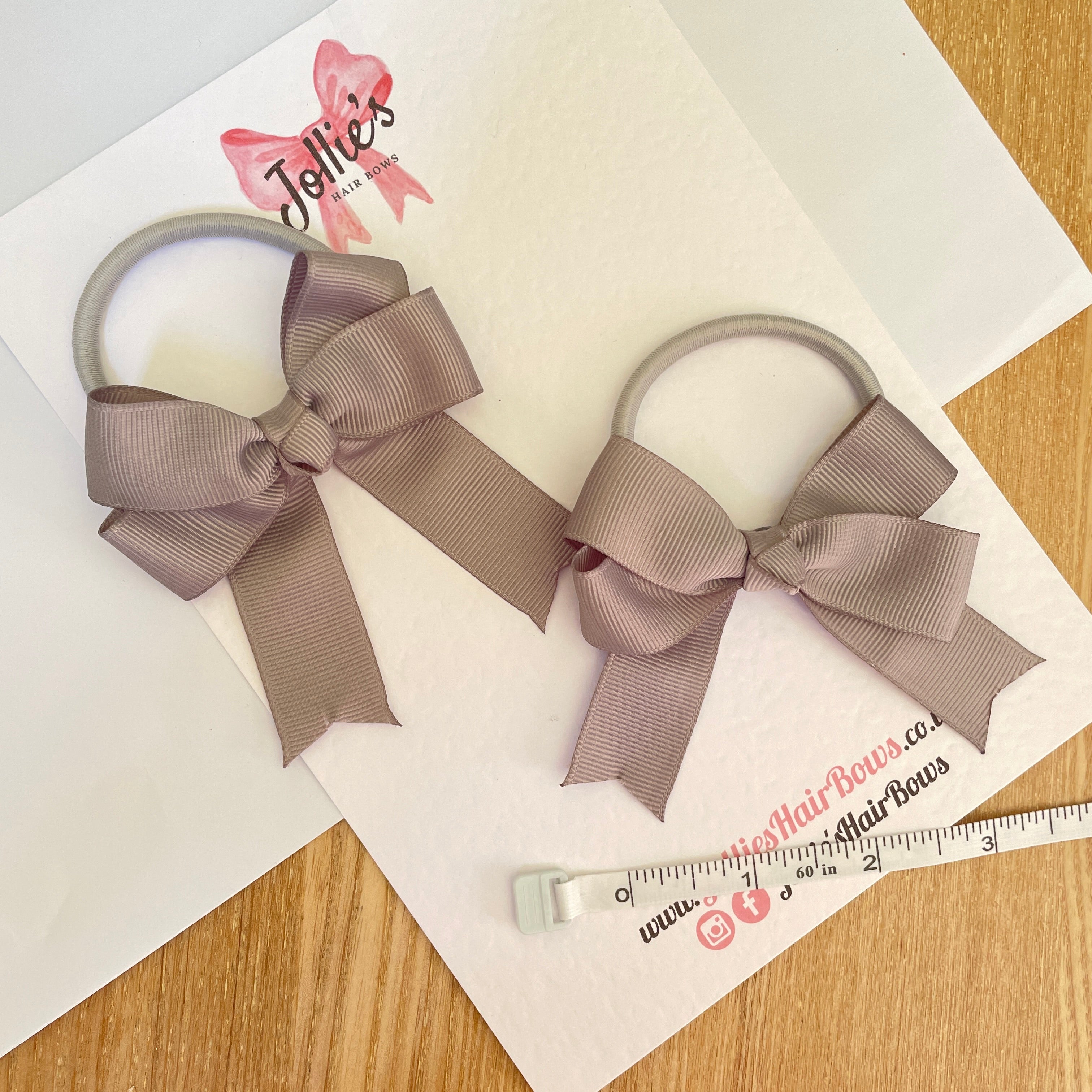 3" Silver Tail Bow with Bobble – Grosgrain Ribbon Pair