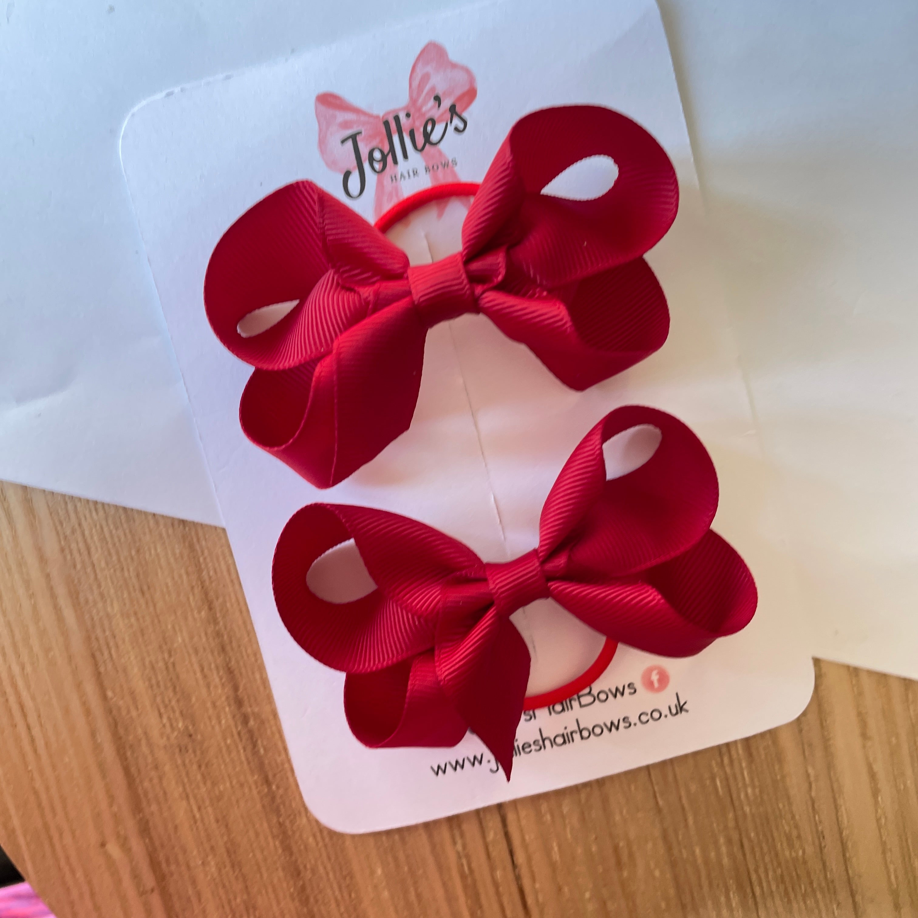 3" Scarlet Red Twisted Hair Bow Pair – Grosgrain Ribbon with Thin Elastic