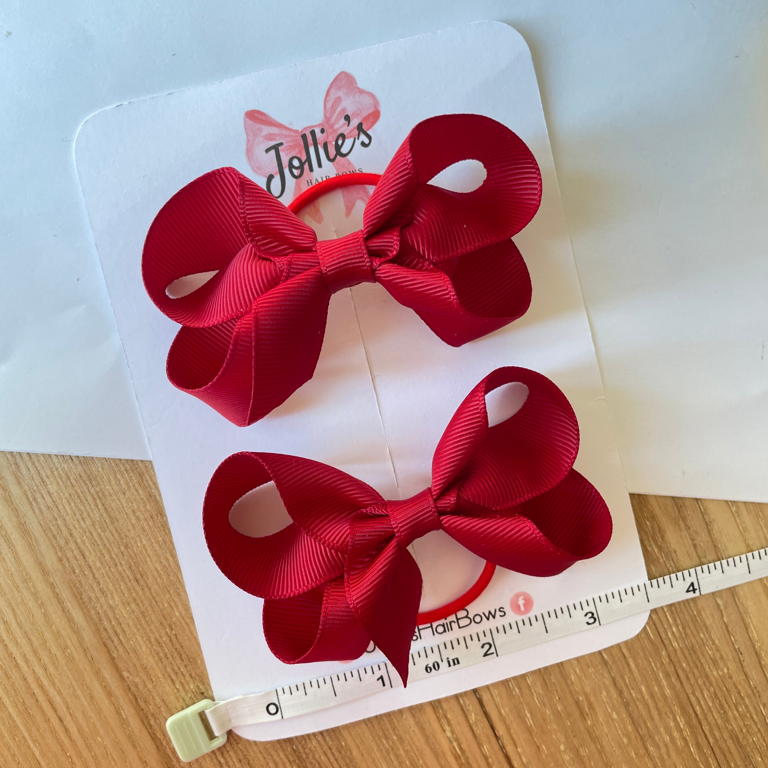 3" Scarlet Red Twisted Hair Bow Pair – Grosgrain Ribbon with Thin Elastic