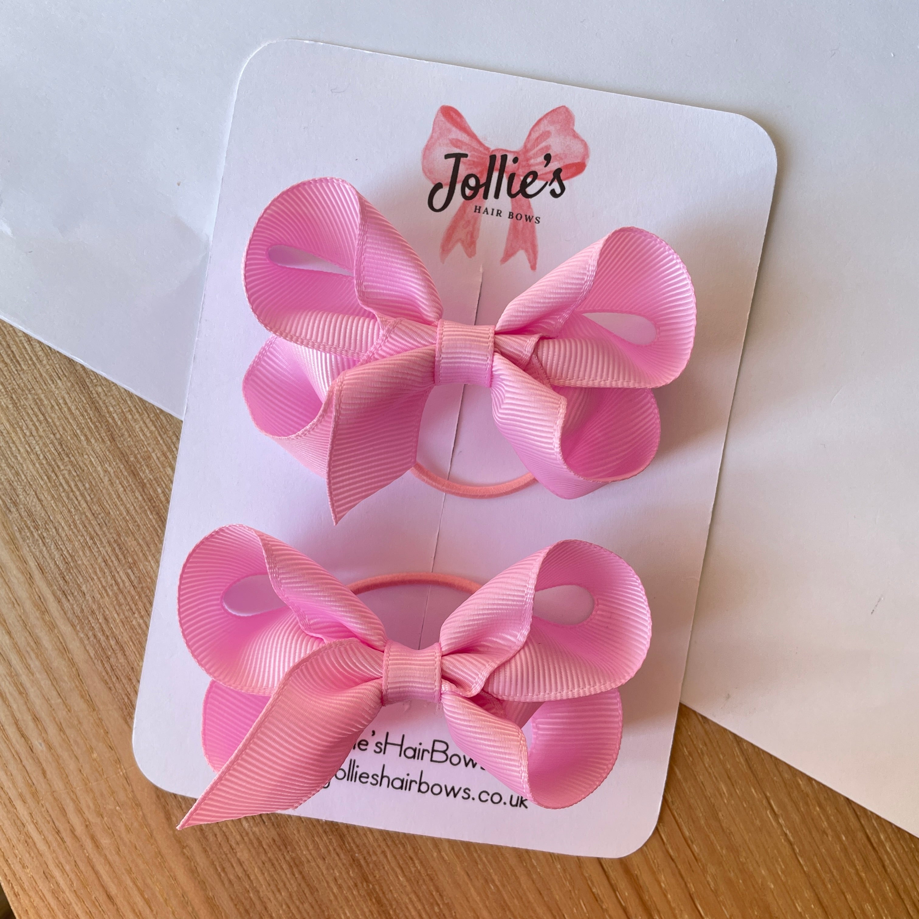 3" Pearl Pink Twisted Hair Bow Pair – Grosgrain Ribbon with Thin Elastic