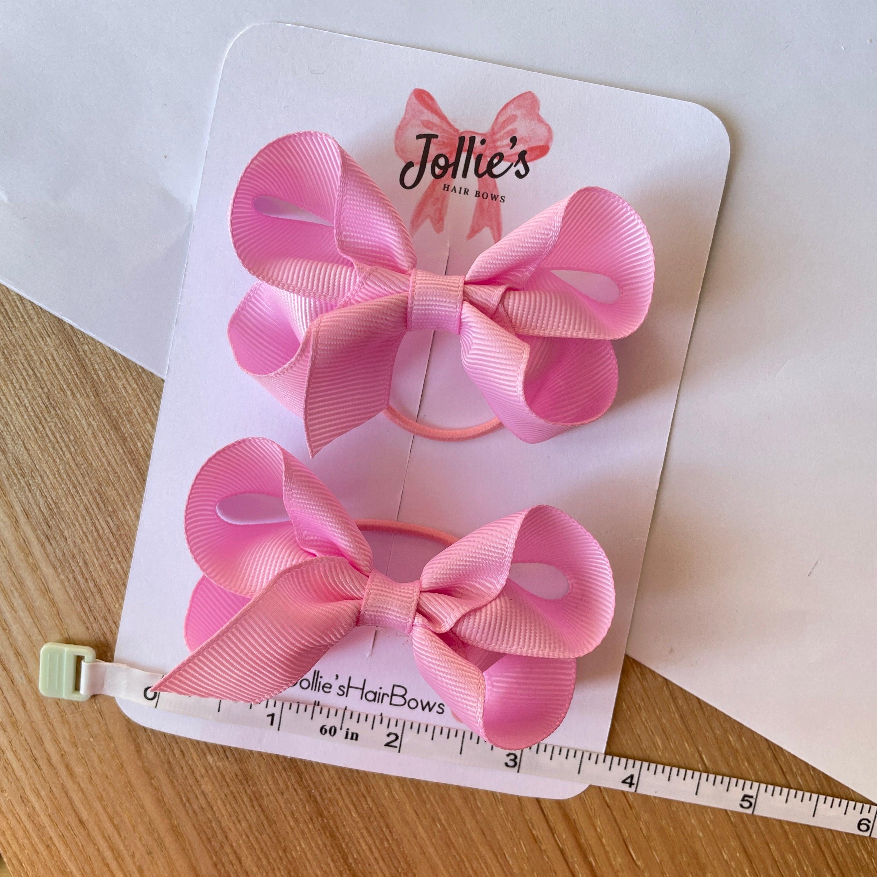 3" Pearl Pink Twisted Hair Bow Pair – Grosgrain Ribbon with Thin Elastic