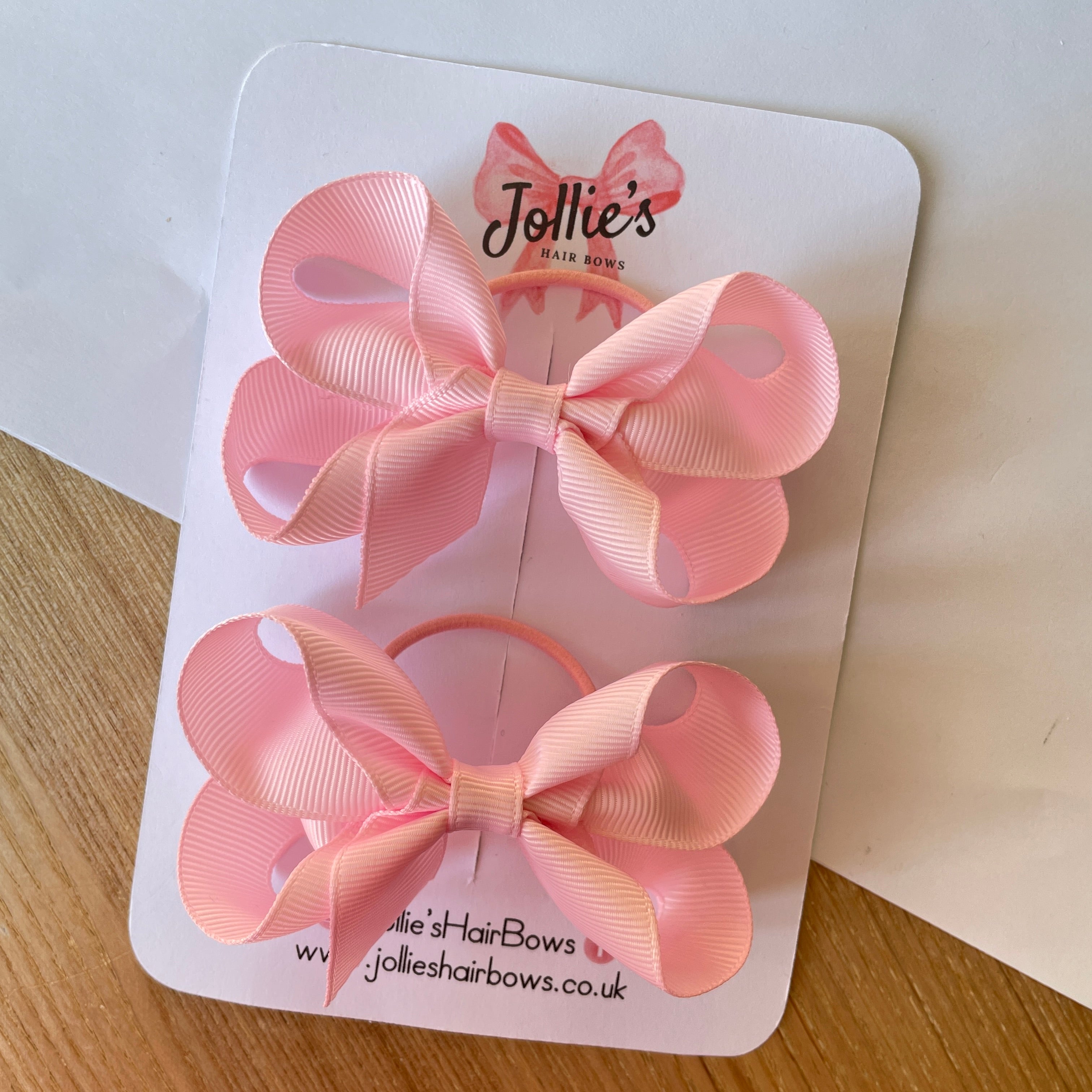 3" Pearl Pink Twisted Hair Bow Pair – Grosgrain Ribbon with Thin Elastic