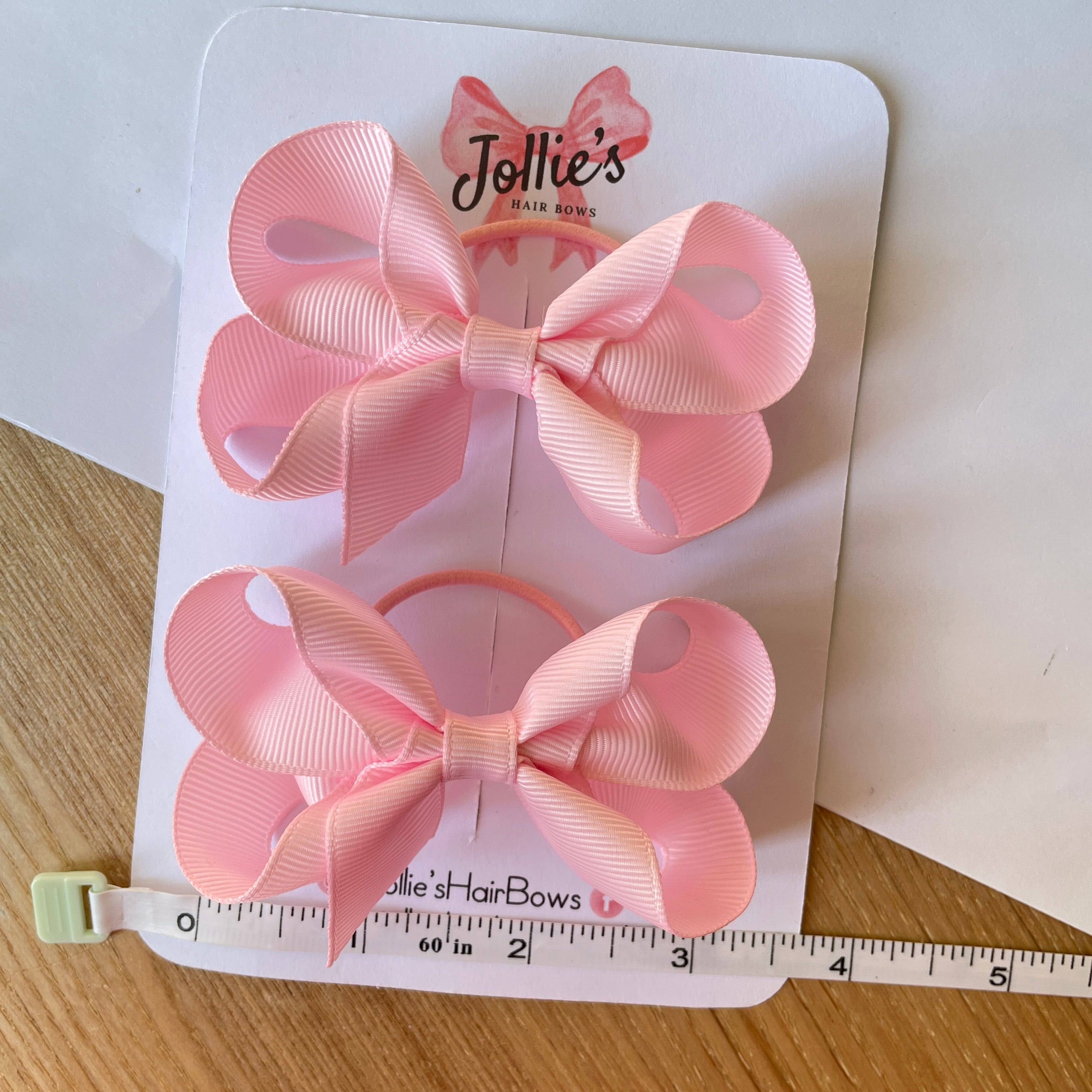 3" Pearl Pink Twisted Hair Bow Pair – Grosgrain Ribbon with Thin Elastic