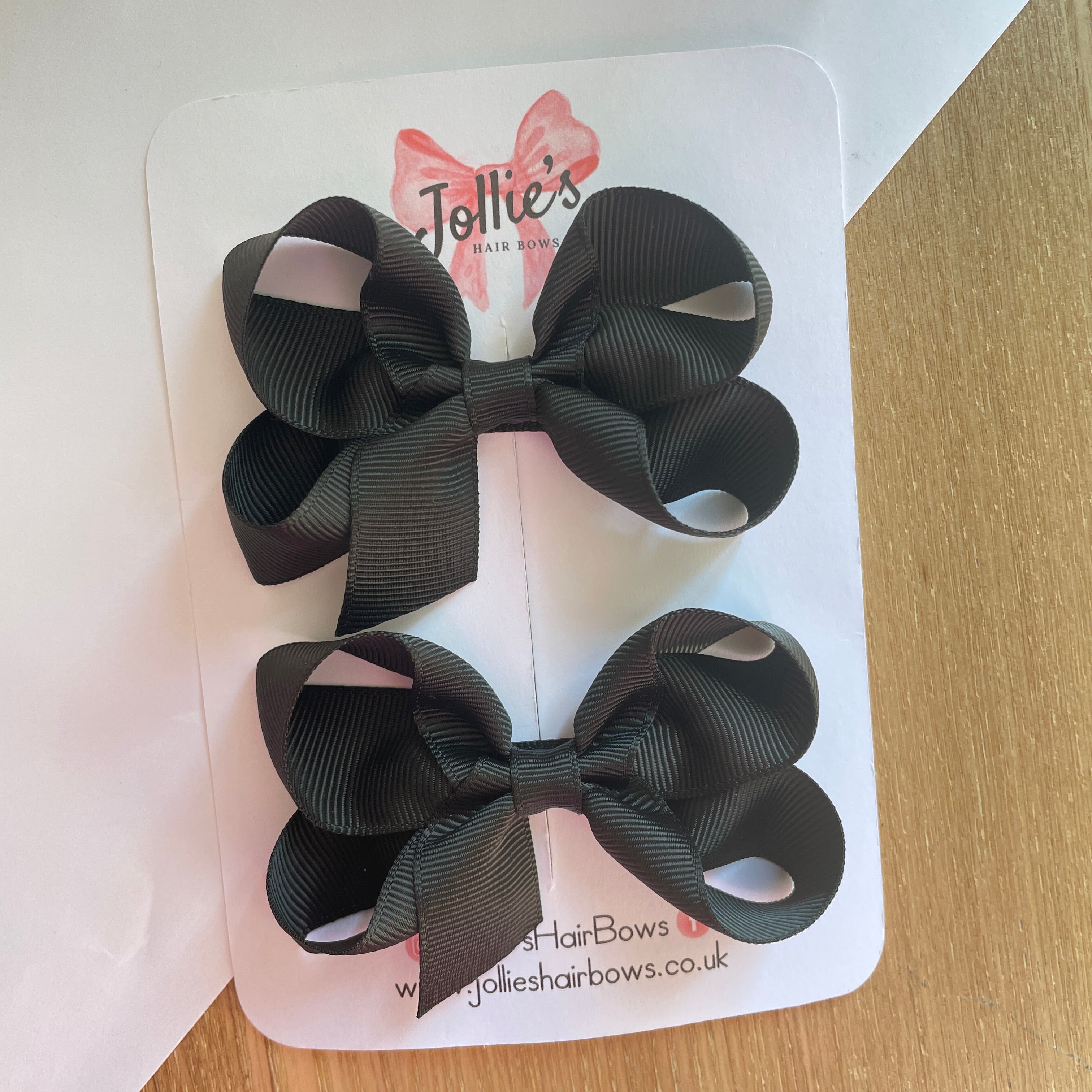 3" Black Twisted Hair Bow Pair β Grosgrain Ribbon Clips for Girls