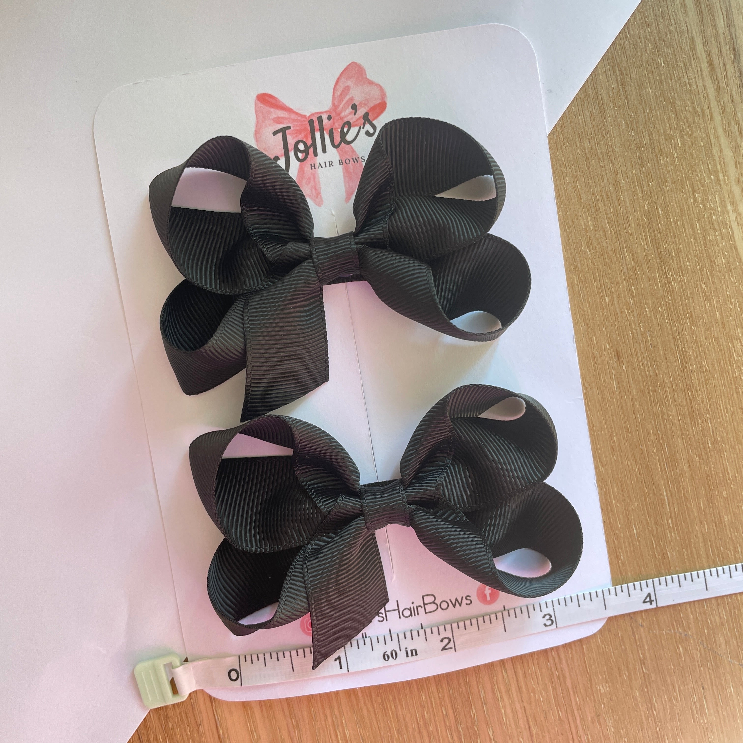 3" Black Twisted Hair Bow Pair – Grosgrain Ribbon Clips for Girls