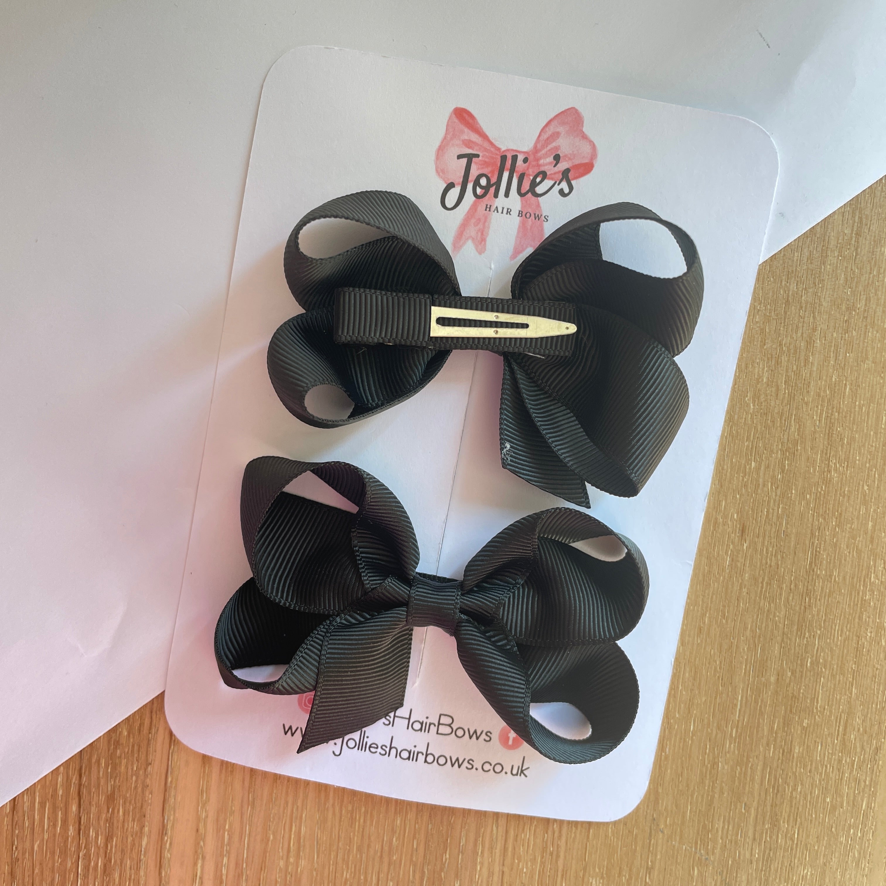 3" Black Twisted Hair Bow Pair – Grosgrain Ribbon Clips for Girls