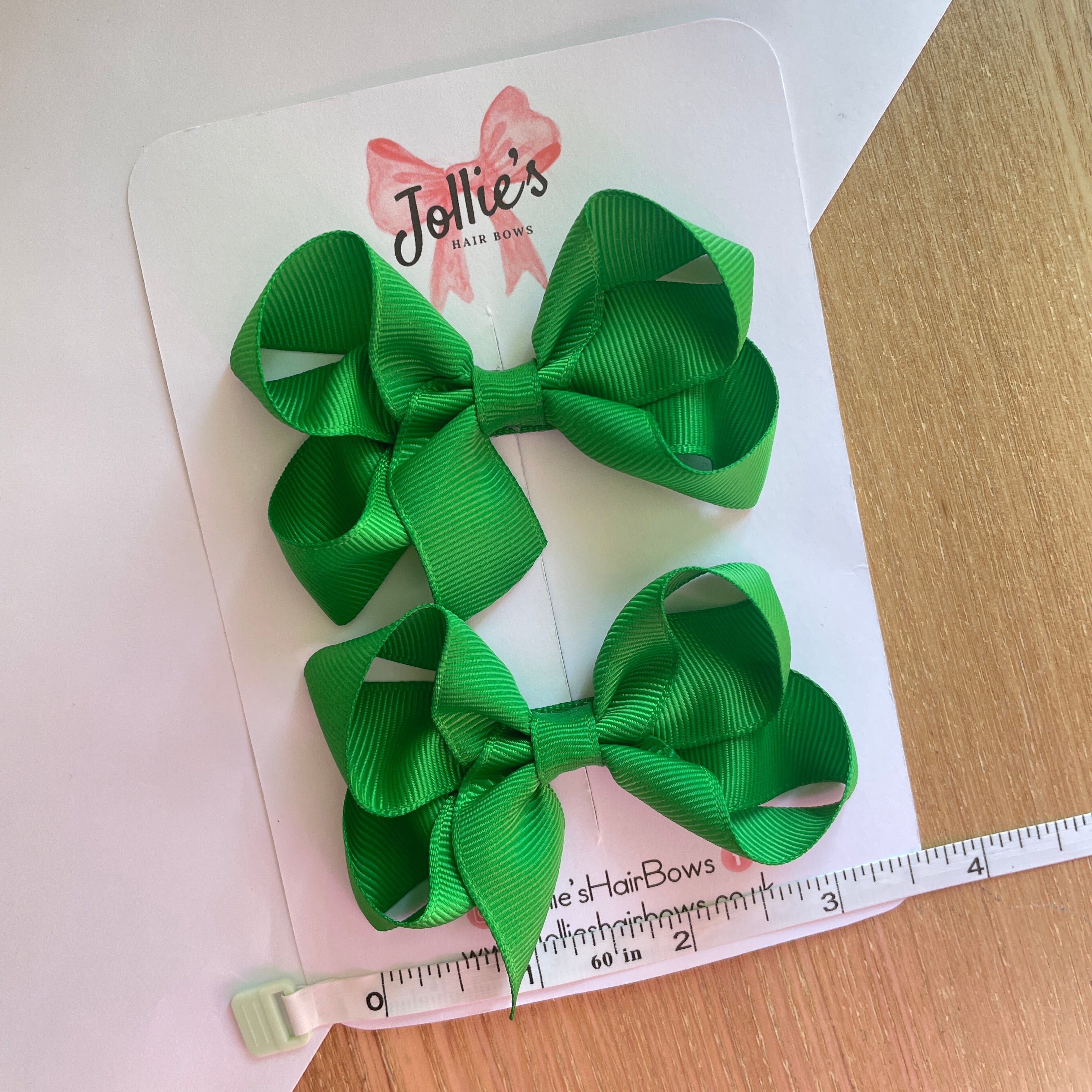 3" Emerald Green Twisted Hair Bow Pair – Grosgrain Ribbon Clips for Girls