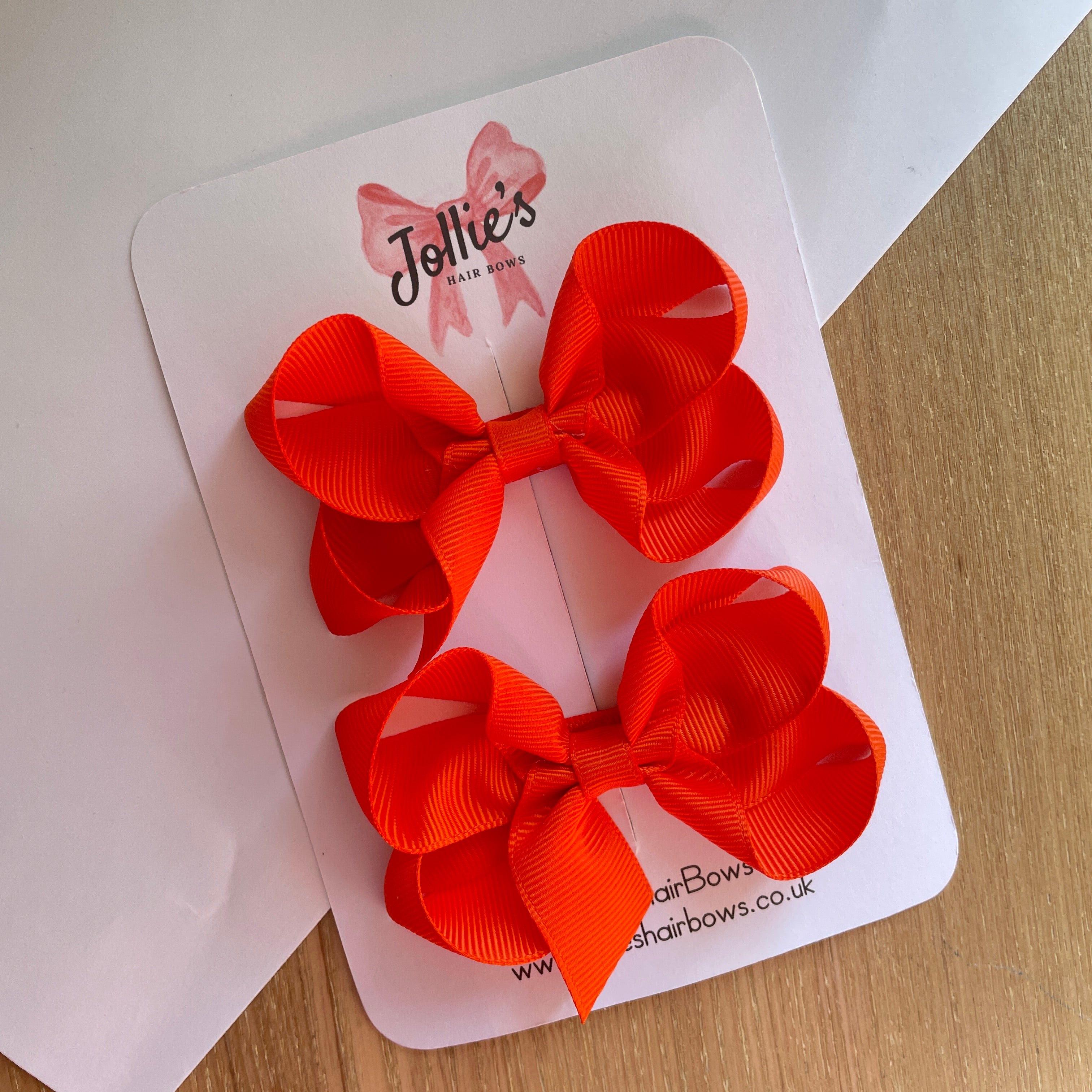 3" Autumn Orange Twisted Hair Bow Pair – Grosgrain Ribbon Clips for Girls
