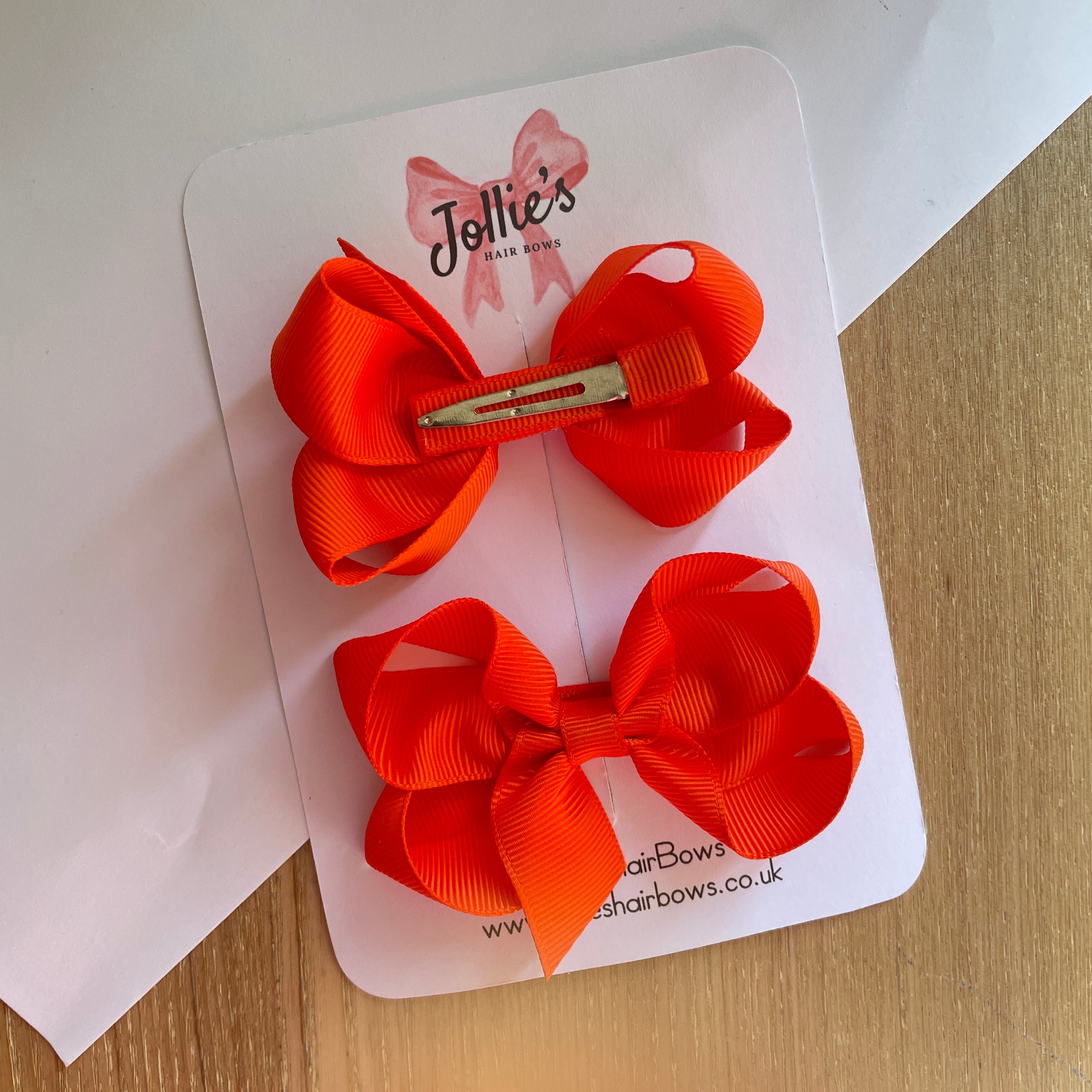 3" Autumn Orange Twisted Hair Bow Pair – Grosgrain Ribbon Clips for Girls
