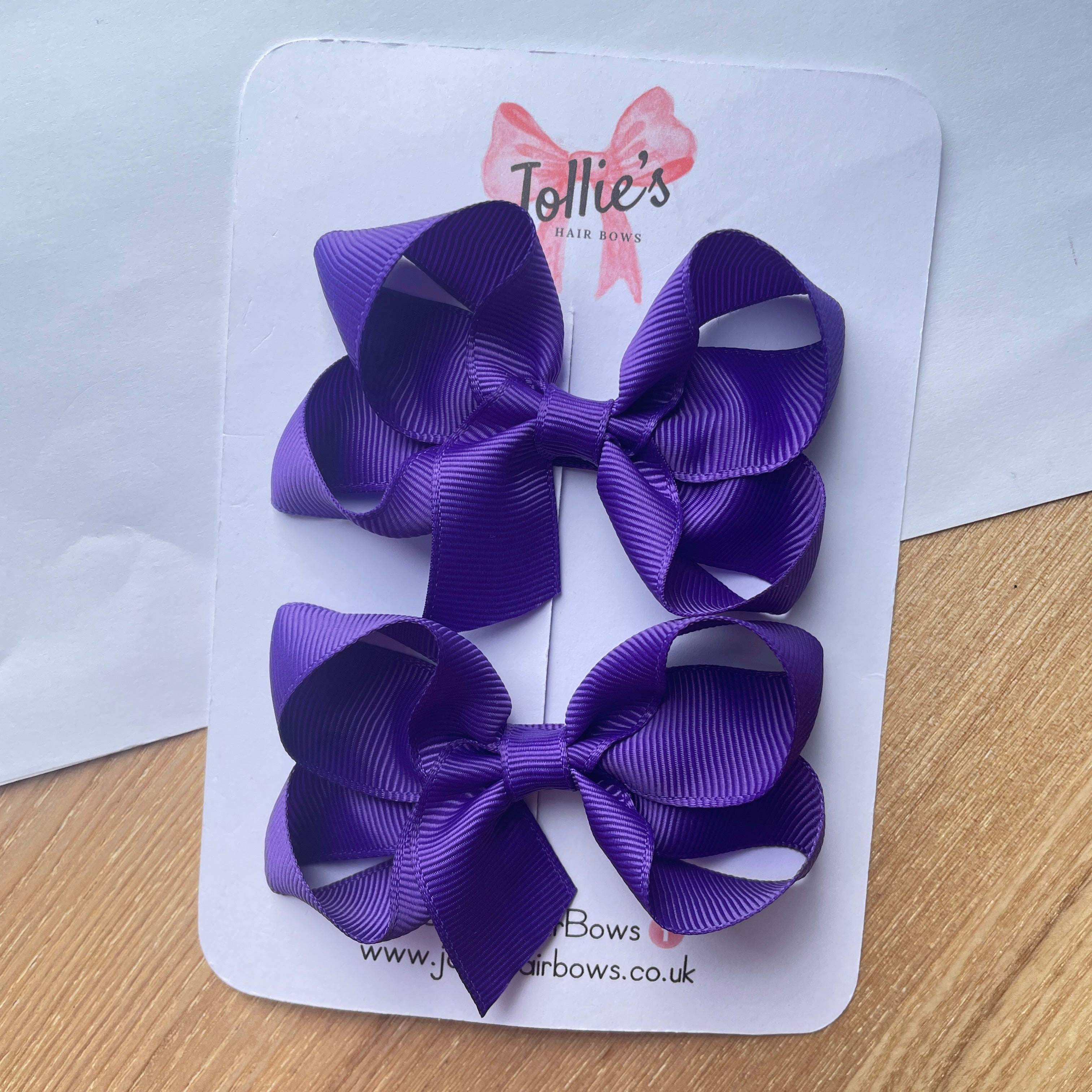 3" Regal Purple Twisted Hair Bow Pair – Grosgrain Ribbon Clips for Girls