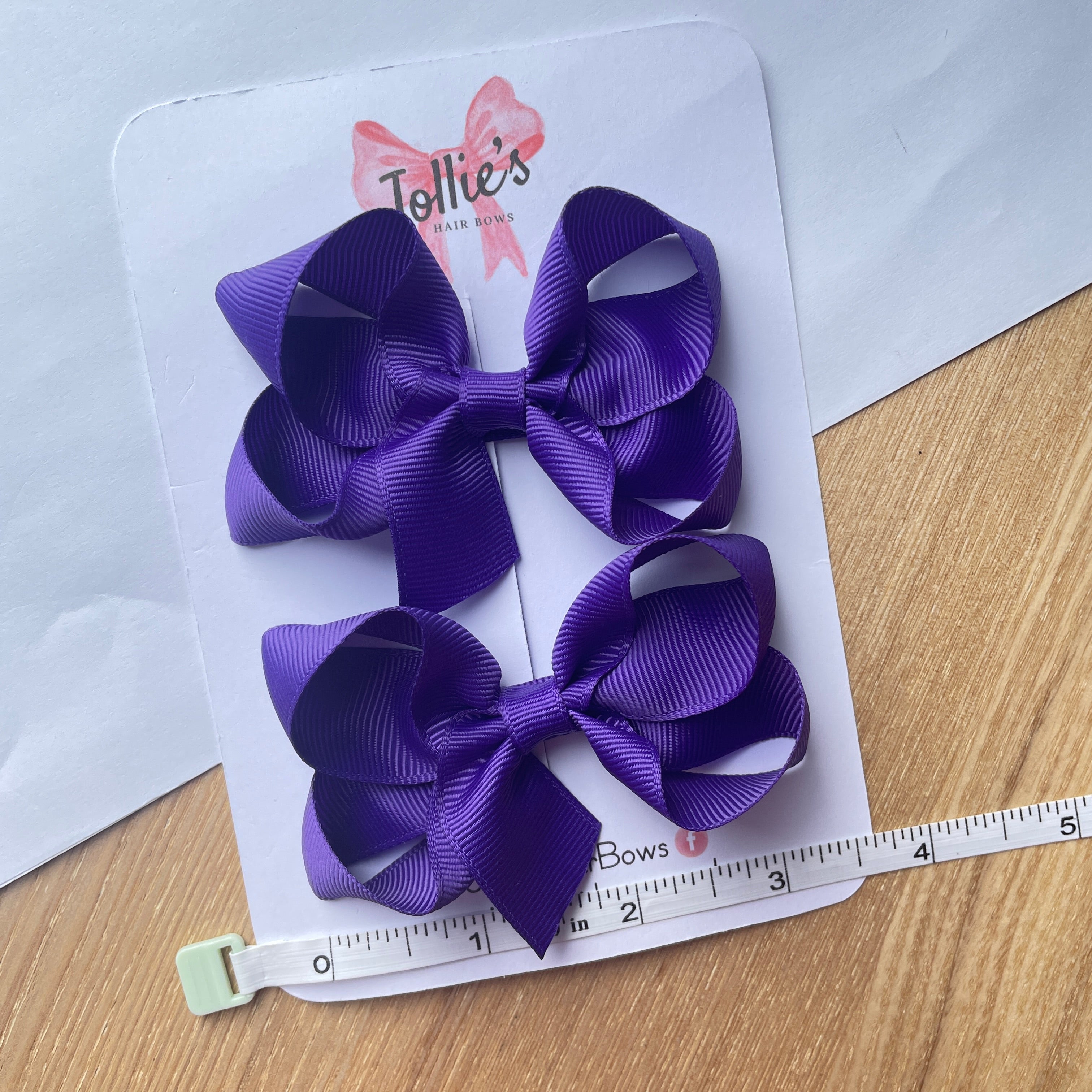 3" Regal Purple Twisted Hair Bow Pair – Grosgrain Ribbon Clips for Girls