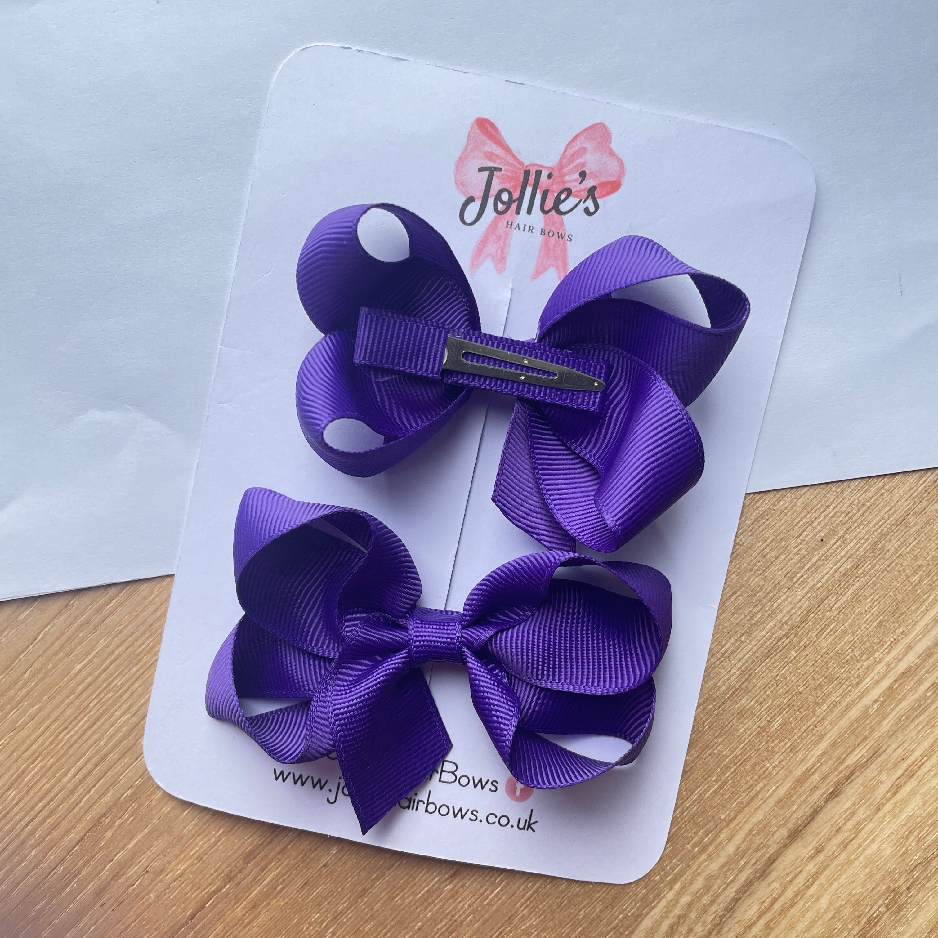 3" Regal Purple Twisted Hair Bow Pair – Grosgrain Ribbon Clips for Girls