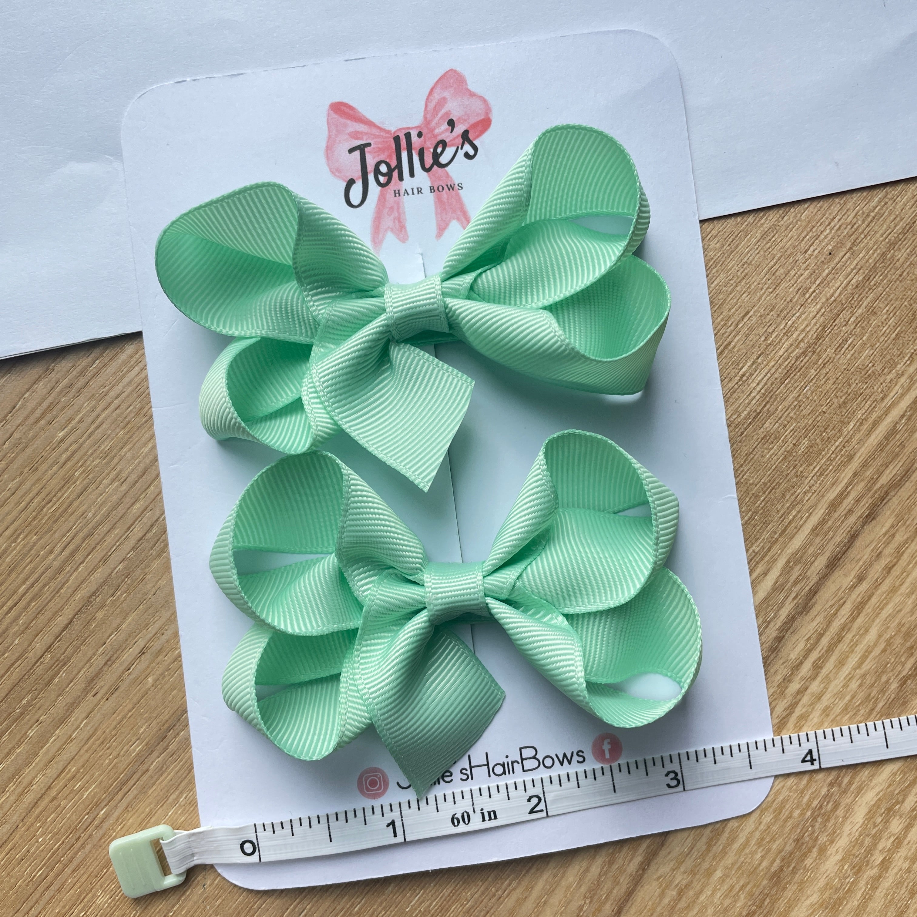 3" Ice Mint Twisted Hair Bow Pair – Grosgrain Ribbon Clips for Girls