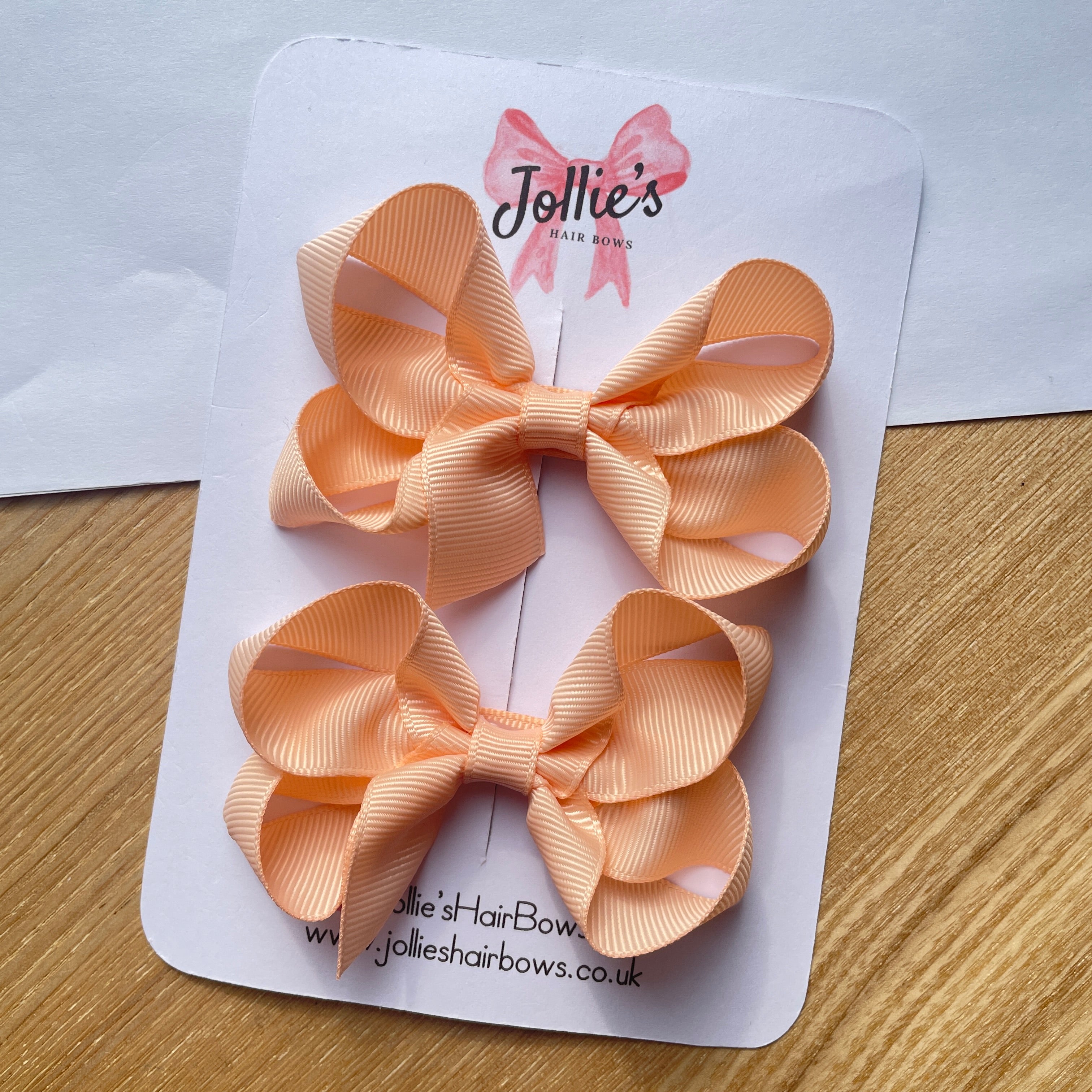 3" Petal Peach Twisted Hair Bow Pair – Grosgrain Ribbon Clips for Girls
