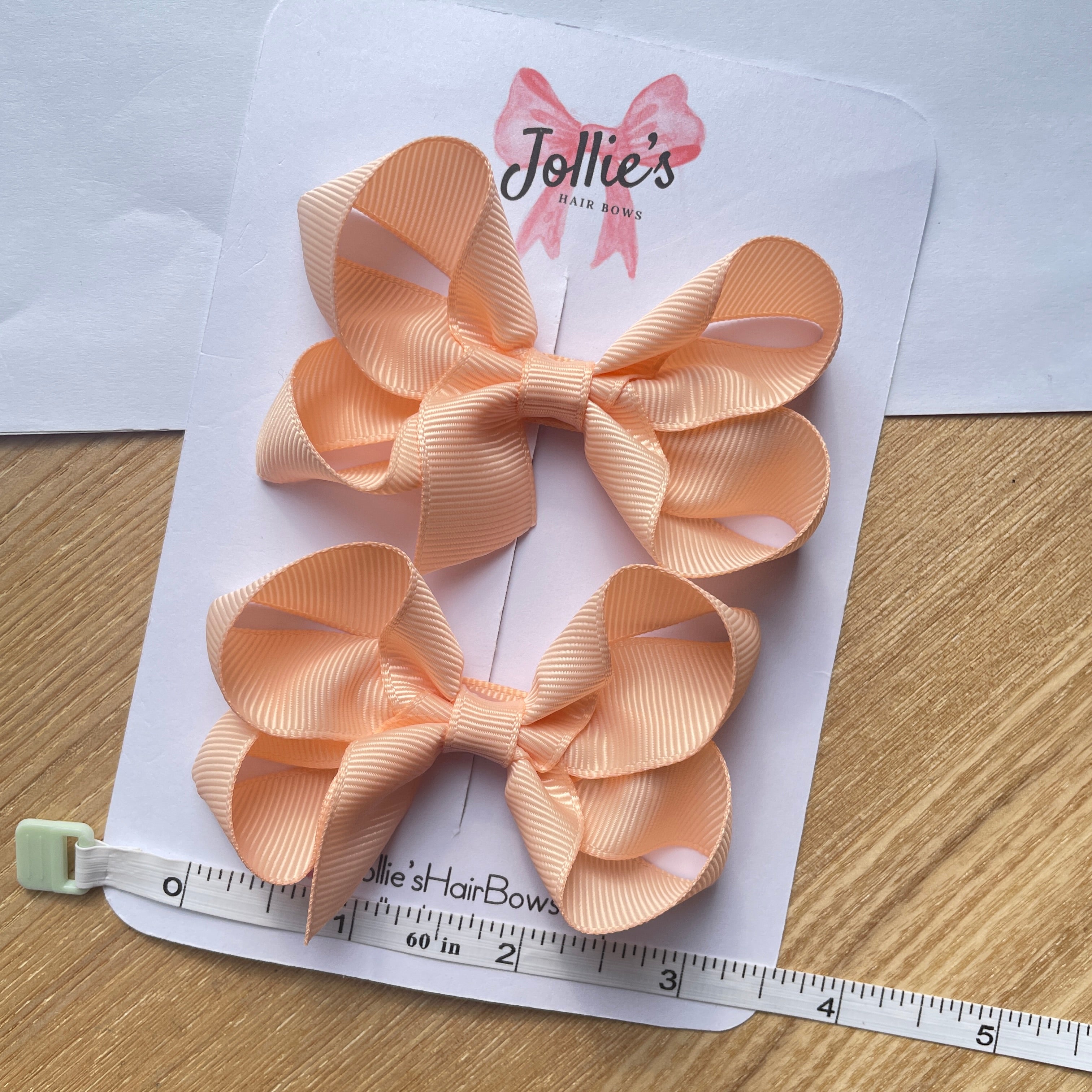 3" Petal Peach Twisted Hair Bow Pair – Grosgrain Ribbon Clips for Girls