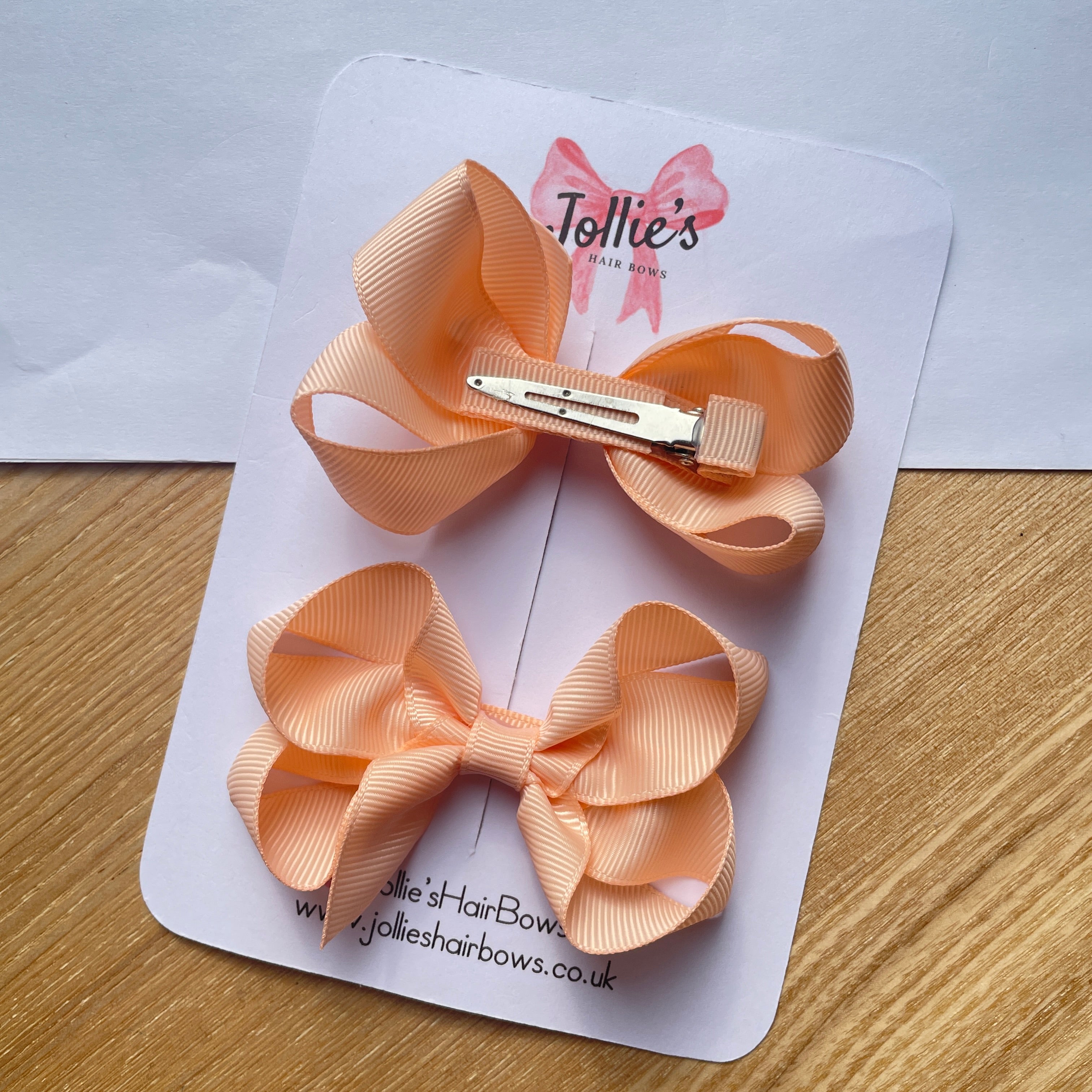 3" Petal Peach Twisted Hair Bow Pair – Grosgrain Ribbon Clips for Girls