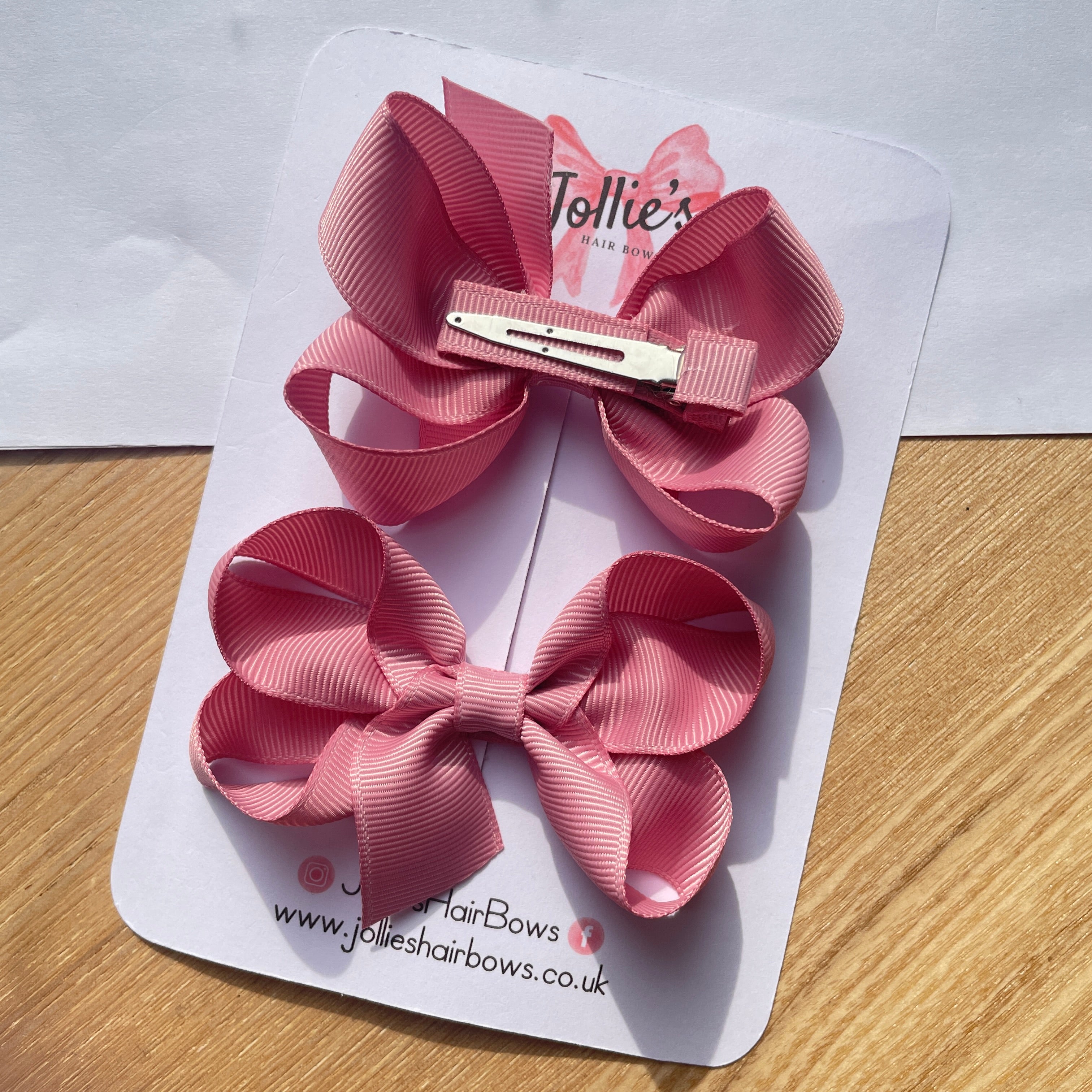 3" Quartz Twisted Hair Bow Pair – Grosgrain Ribbon Clips for Girls