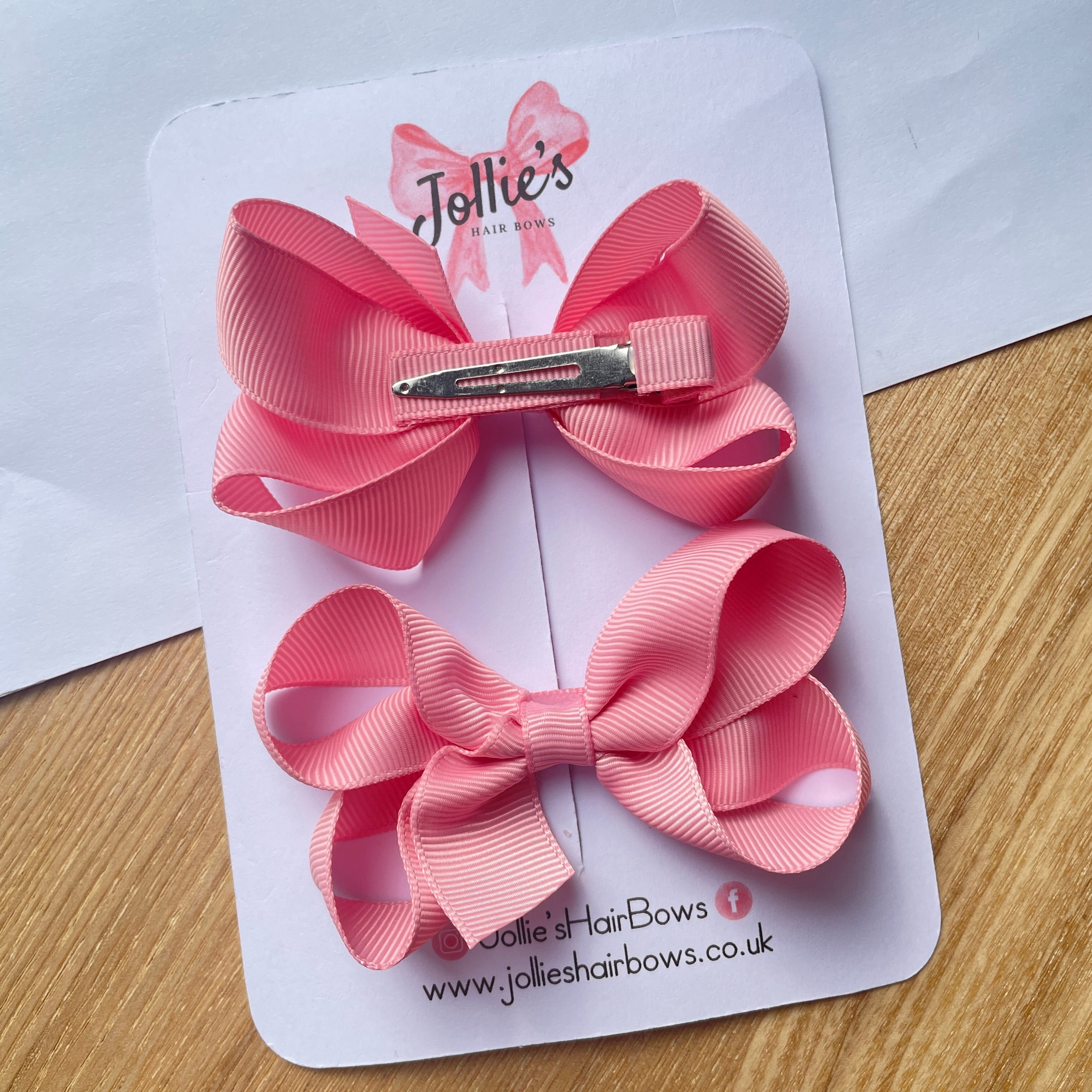 3" Peony Twisted Hair Bow Pair – Grosgrain Ribbon Clips for Girls