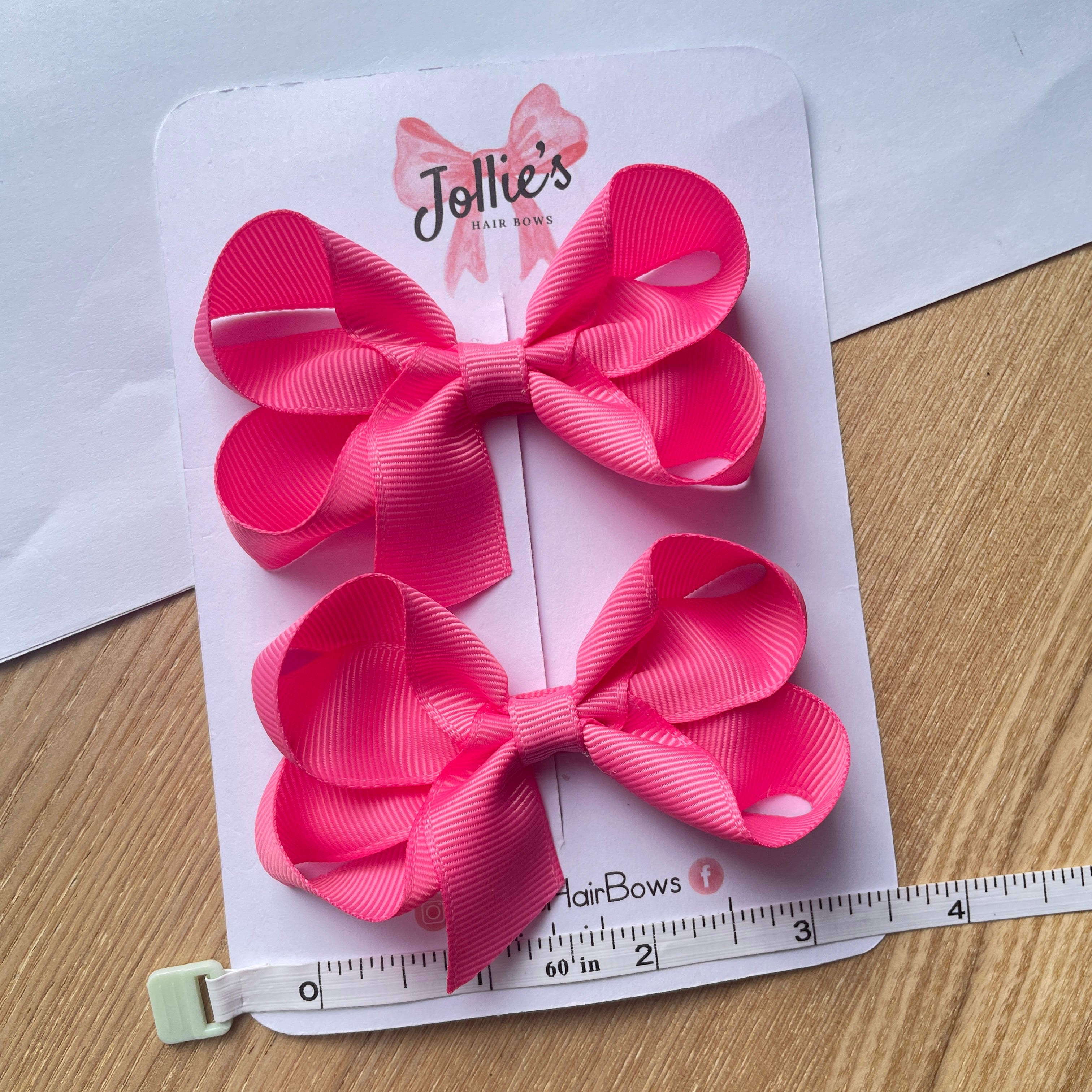 3" Hot Pink Twisted Hair Bow Pair – Grosgrain Ribbon Clips for Girls