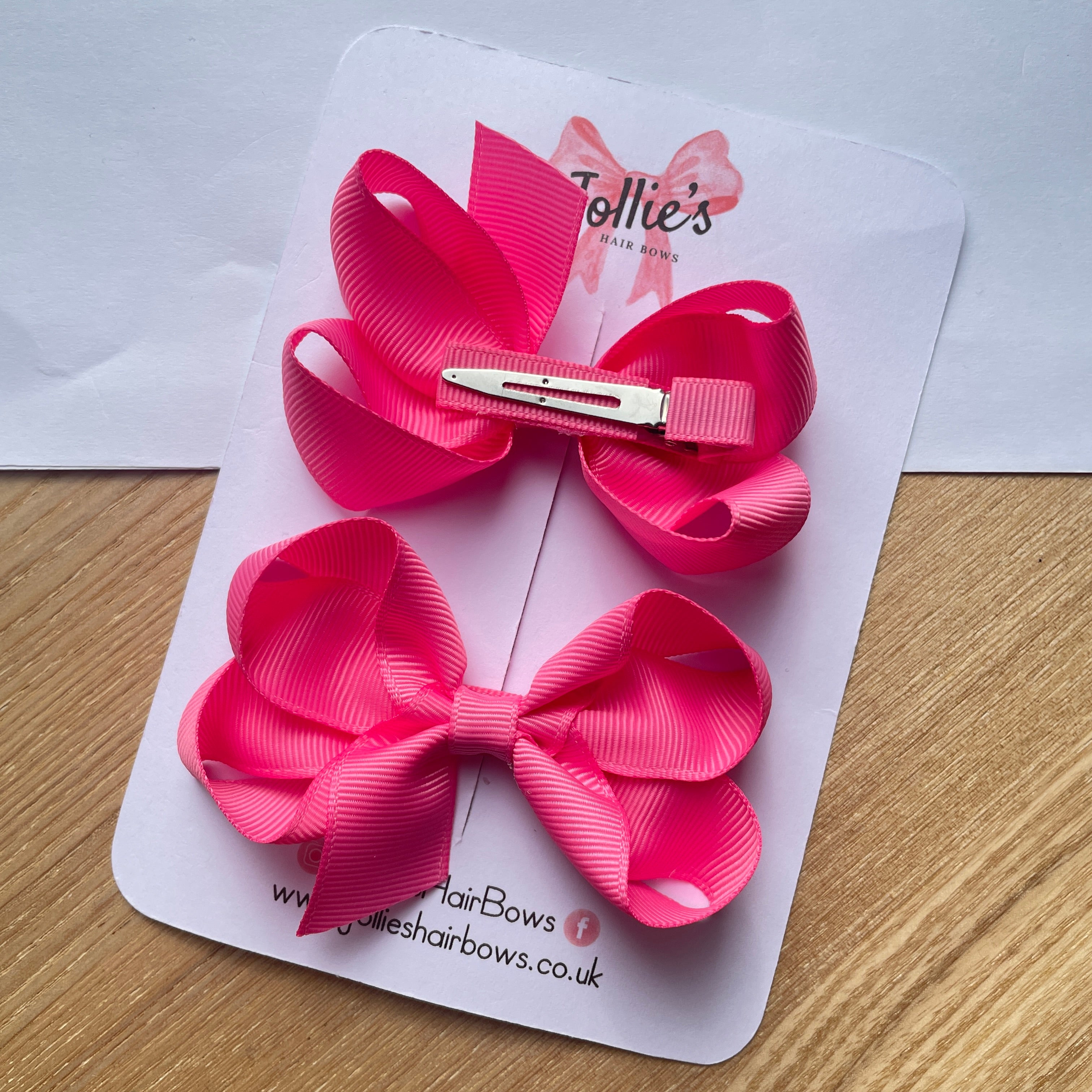3" Hot Pink Twisted Hair Bow Pair – Grosgrain Ribbon Clips for Girls