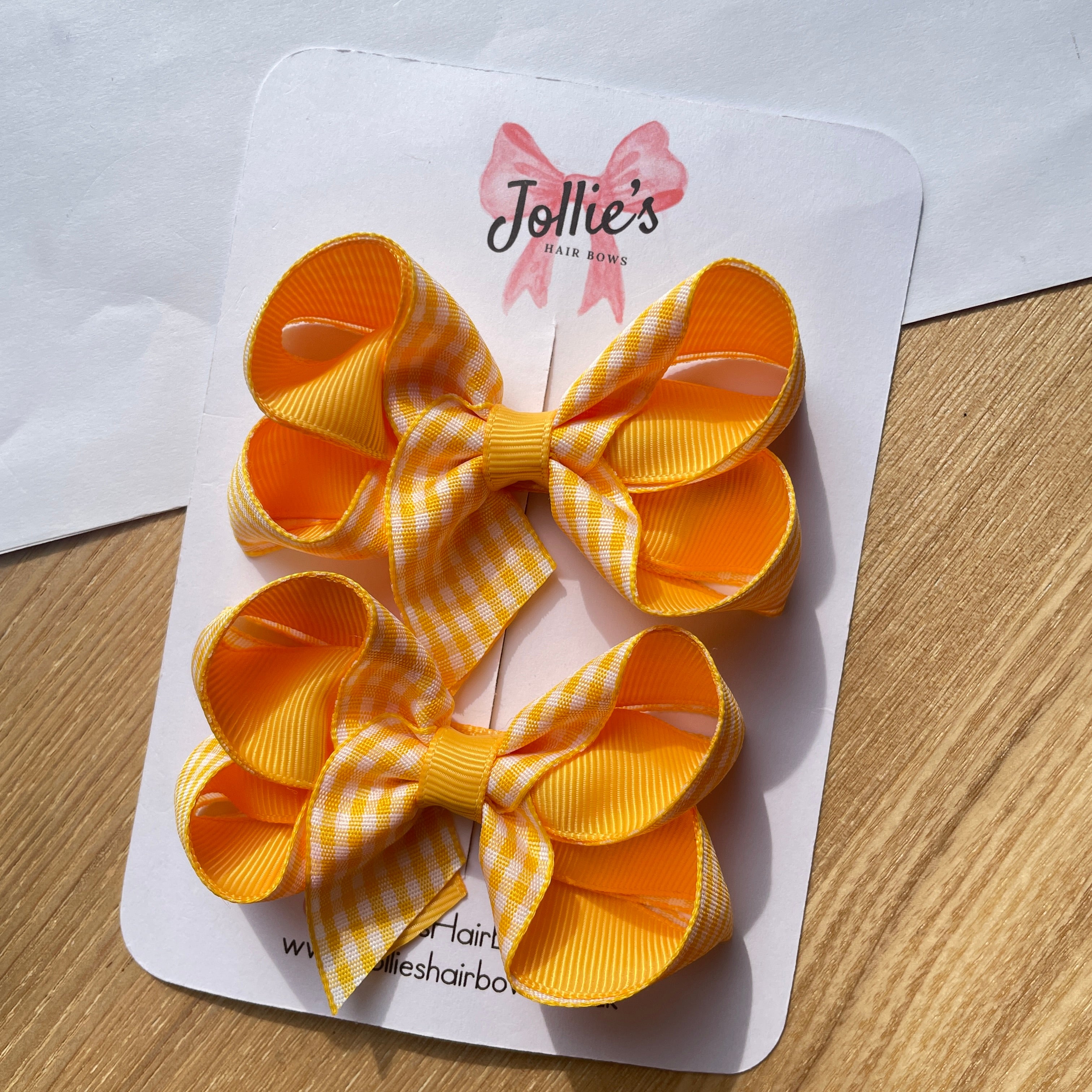 3" Yellow Gingham Bow with Clip (Pair) – Grosgrain Ribbon Hair Bows for Girls