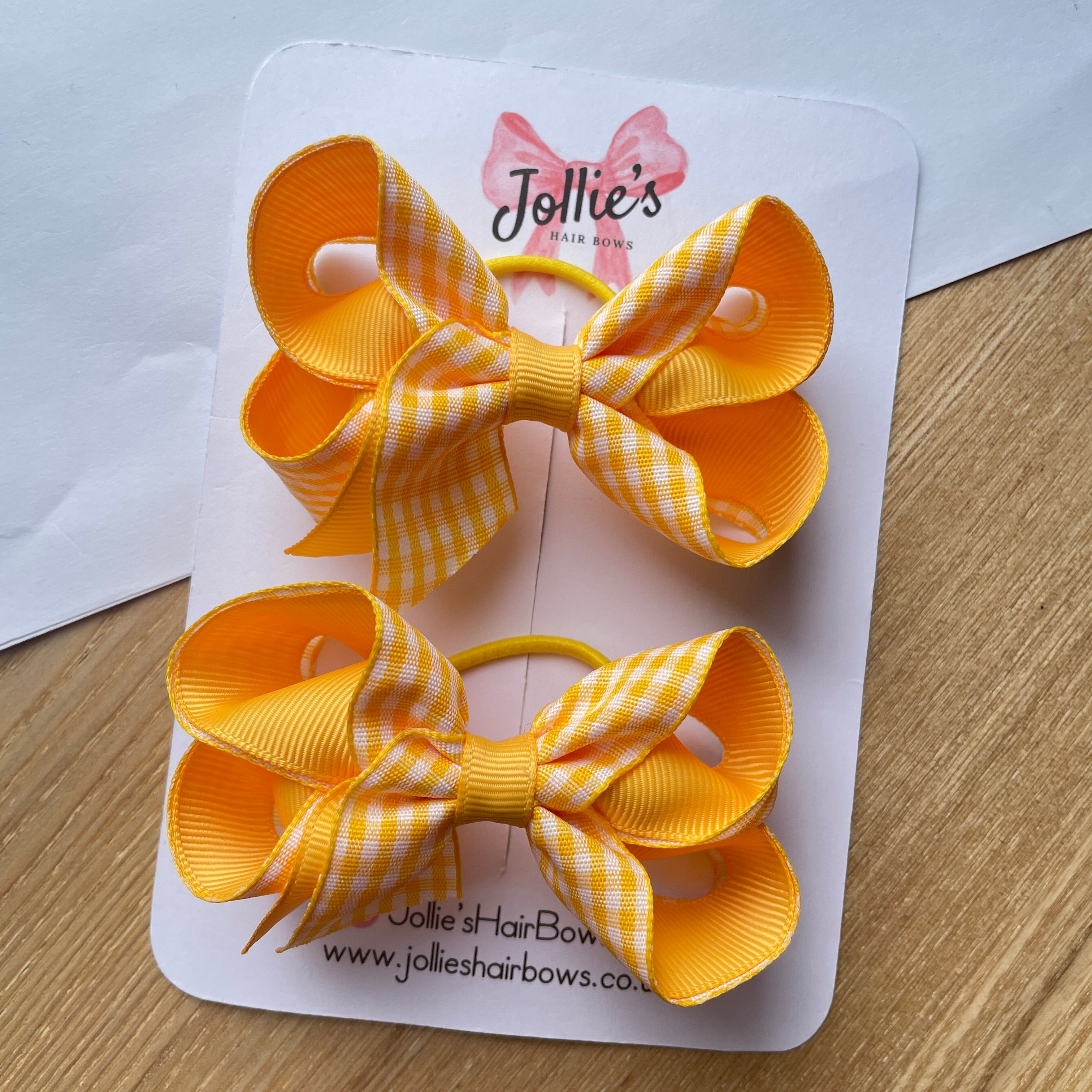 3" Yellow Gingham Bow with Thin Elastic (Pair) – Grosgrain Ribbon Hair Bows for Girls
