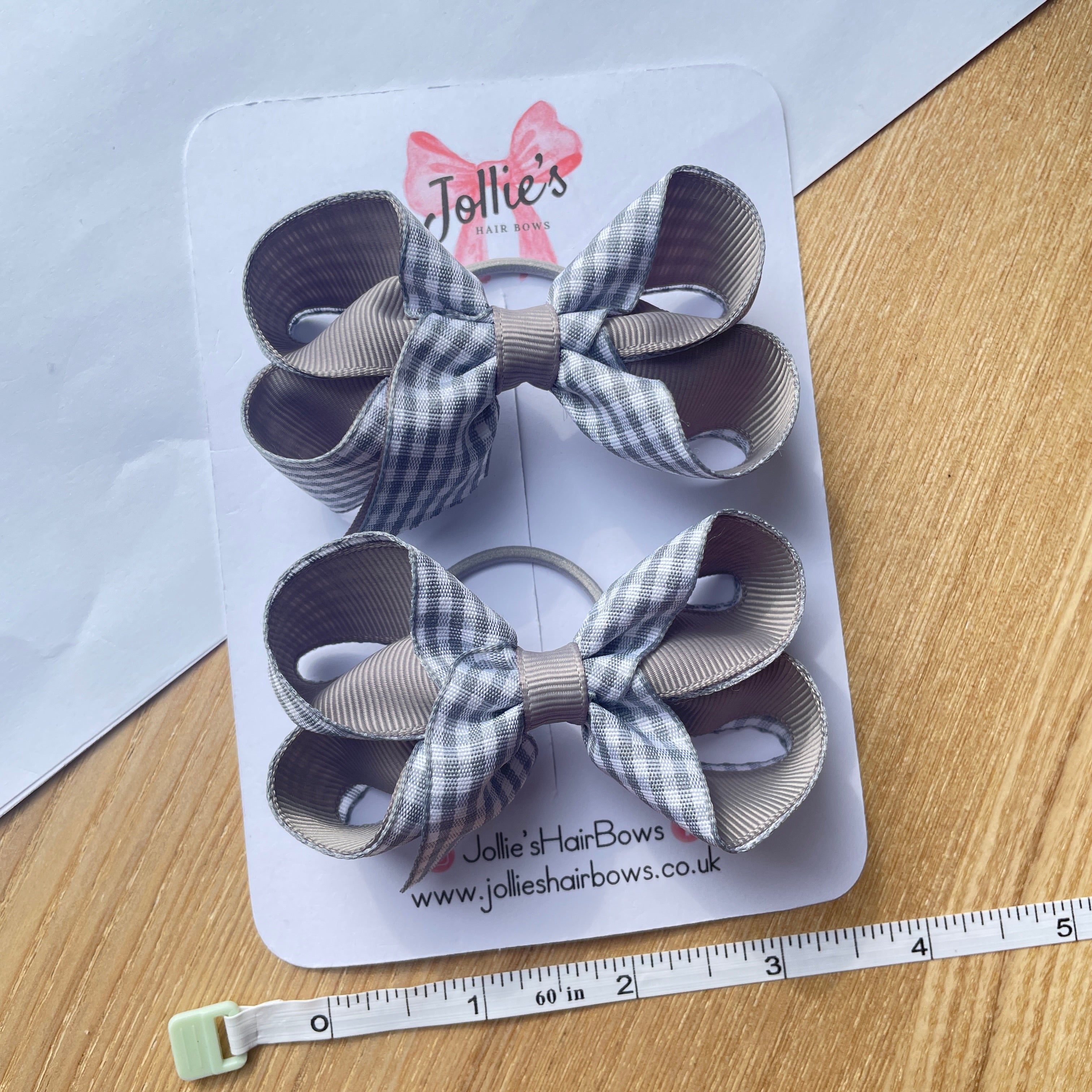 3" Silver Gingham Bow with Thin Elastic (Pair) – Grosgrain Ribbon Hair Bows for Girls