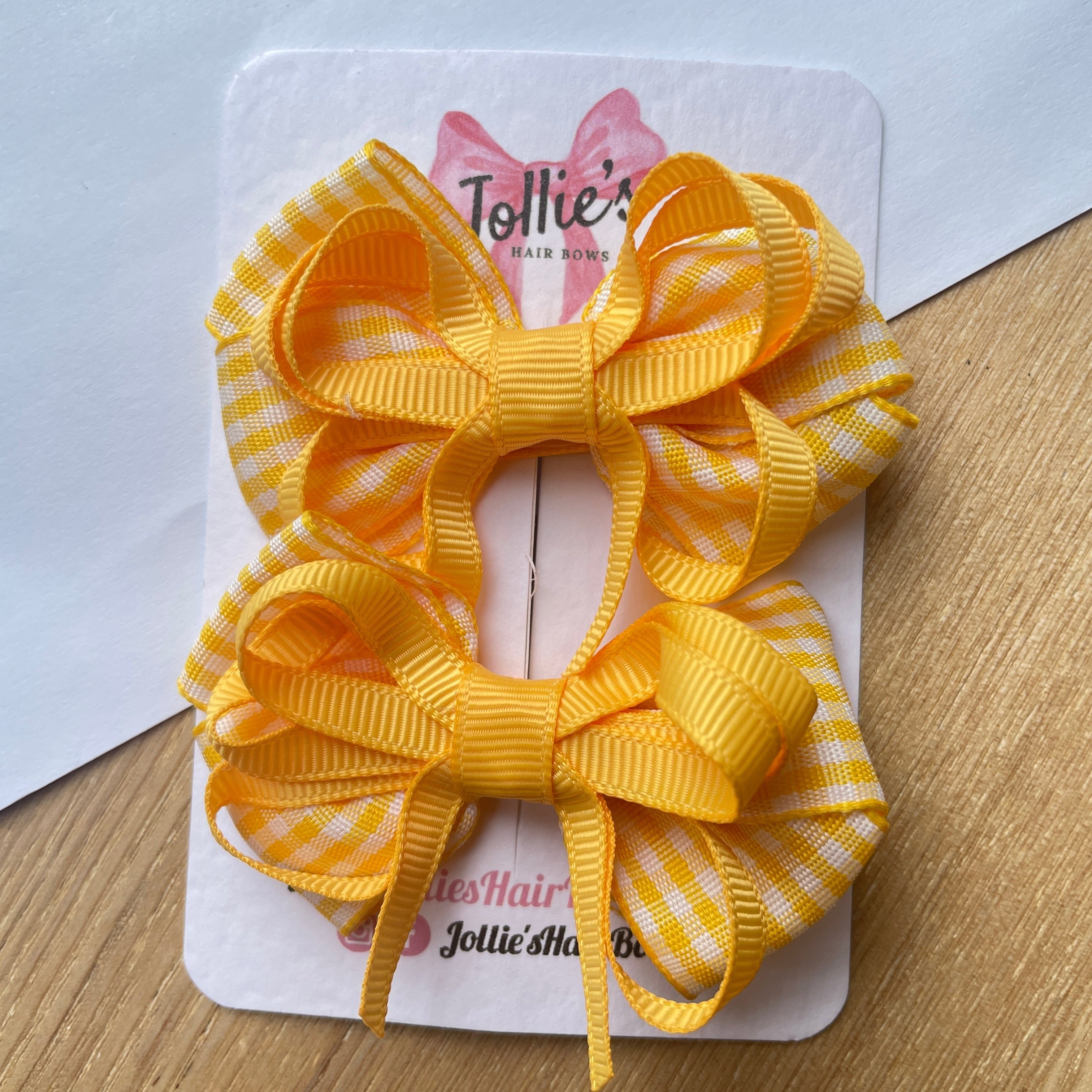 2.5" Yellow Gingham Bow with Clip (Pair) – Grosgrain Ribbon Hair Bows for Girls