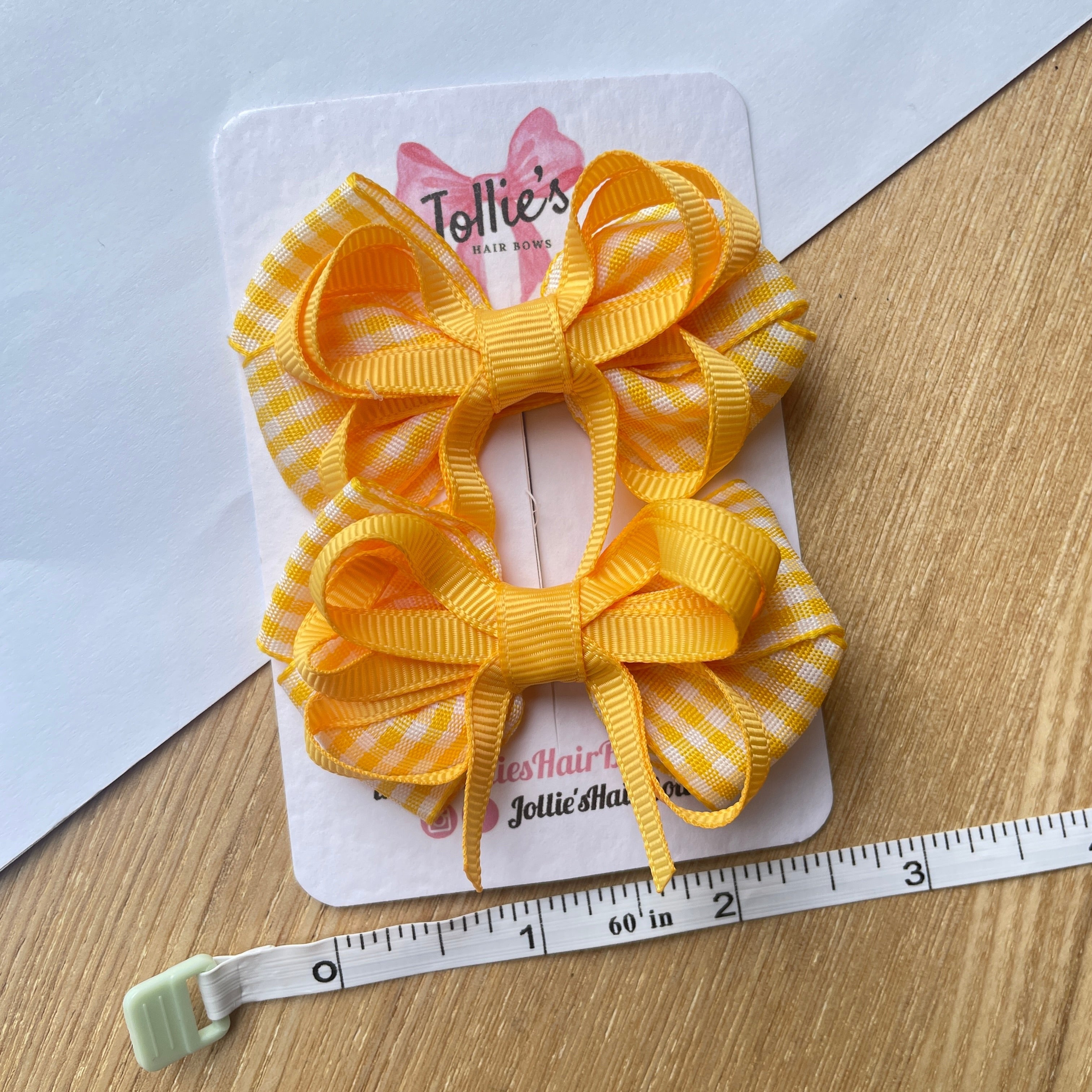 2.5" Yellow Gingham Bow with Clip (Pair) – Grosgrain Ribbon Hair Bows for Girls