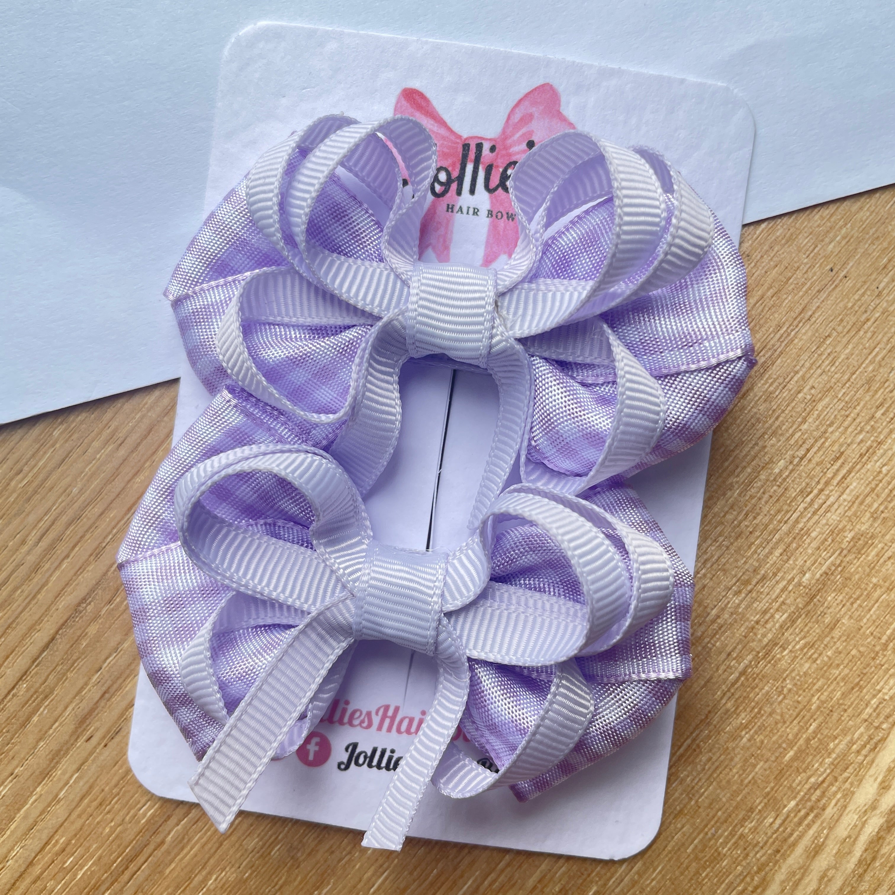 2.5" Lilac Gingham Bow with Clip (Pair) – Grosgrain Ribbon Hair Bows for Girls