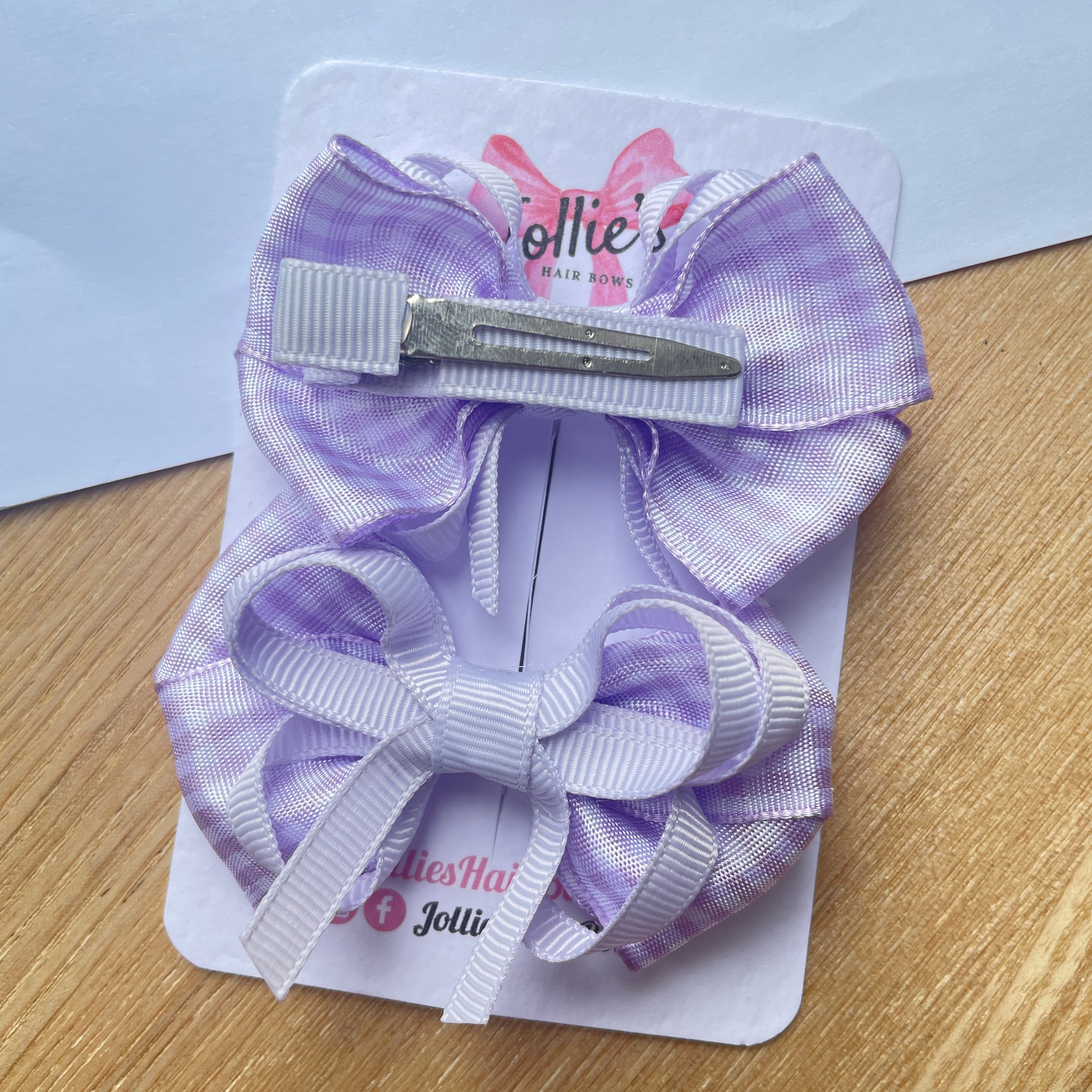 2.5" Lilac Gingham Bow with Clip (Pair) – Grosgrain Ribbon Hair Bows for Girls