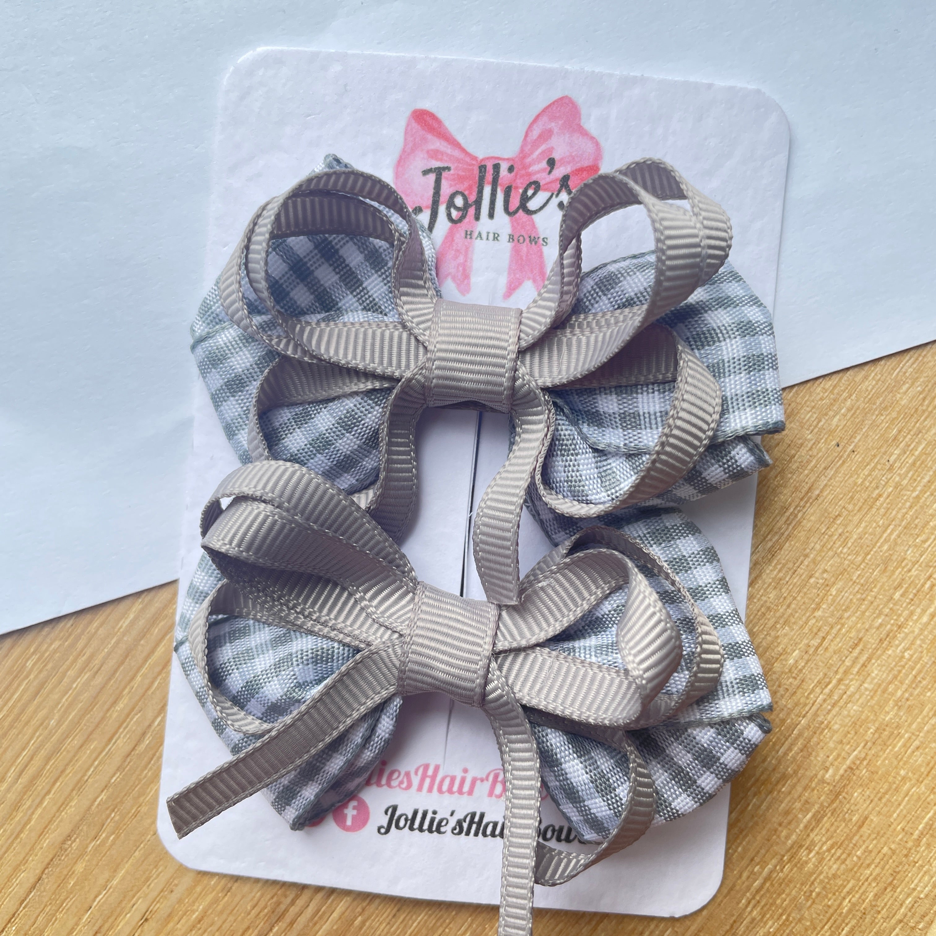 2.5" Silver Gingham Bow with Clip (Pair) – Grosgrain Ribbon Hair Bows for Girls