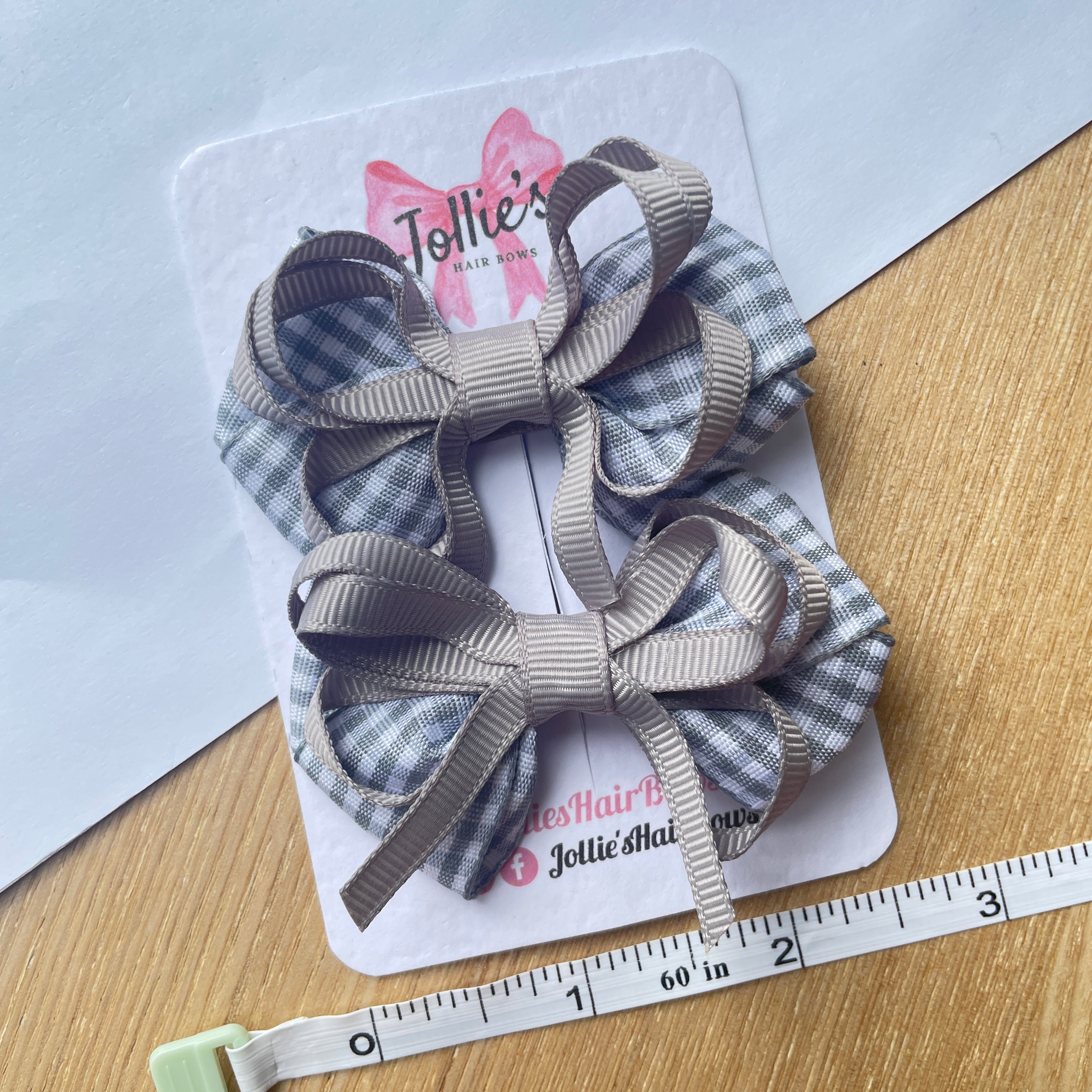 2.5" Silver Gingham Bow with Clip (Pair) – Grosgrain Ribbon Hair Bows for Girls