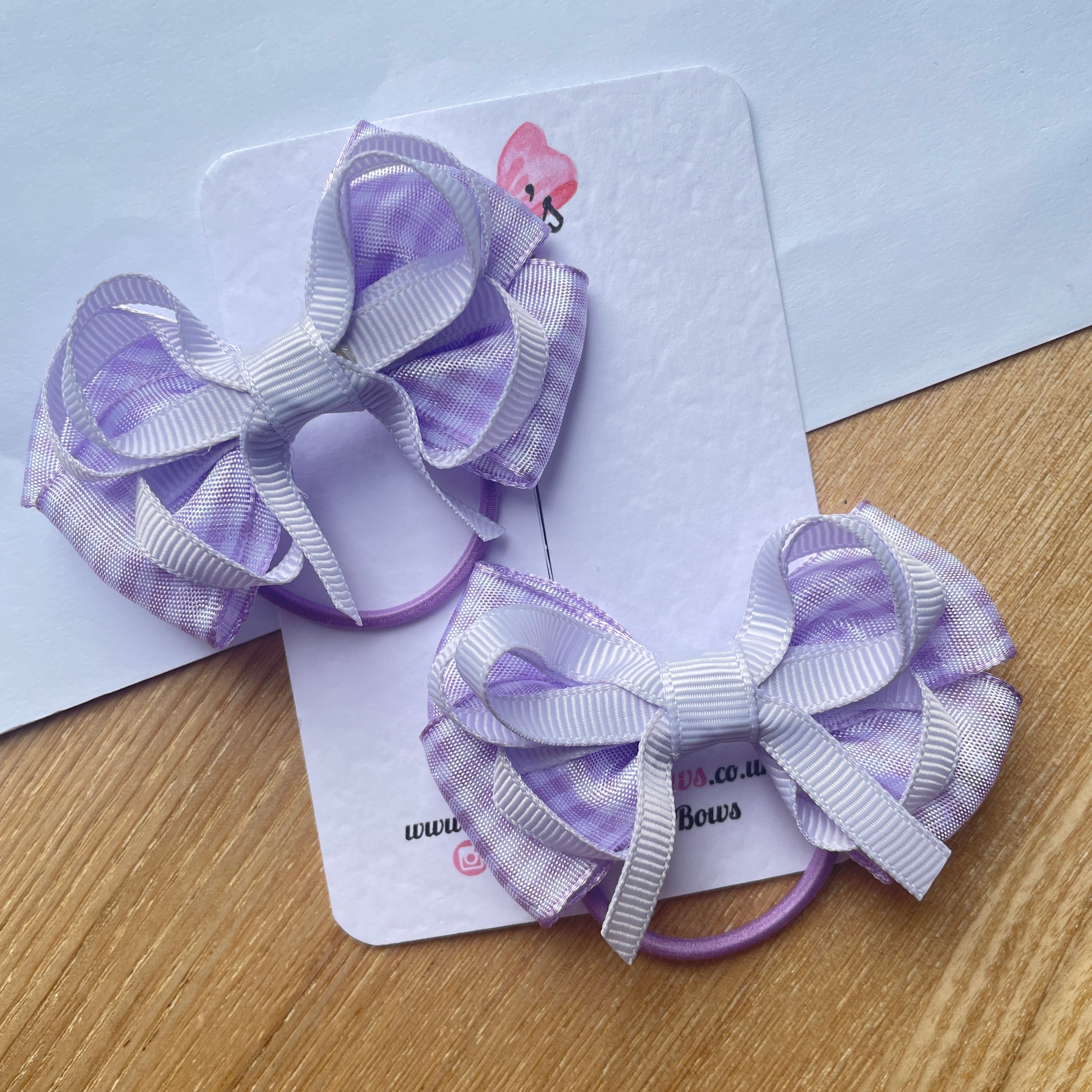 2.5" Lilac Gingham Bow with Thin Elastic (Pair) – Grosgrain Ribbon Hair Bows for Girls