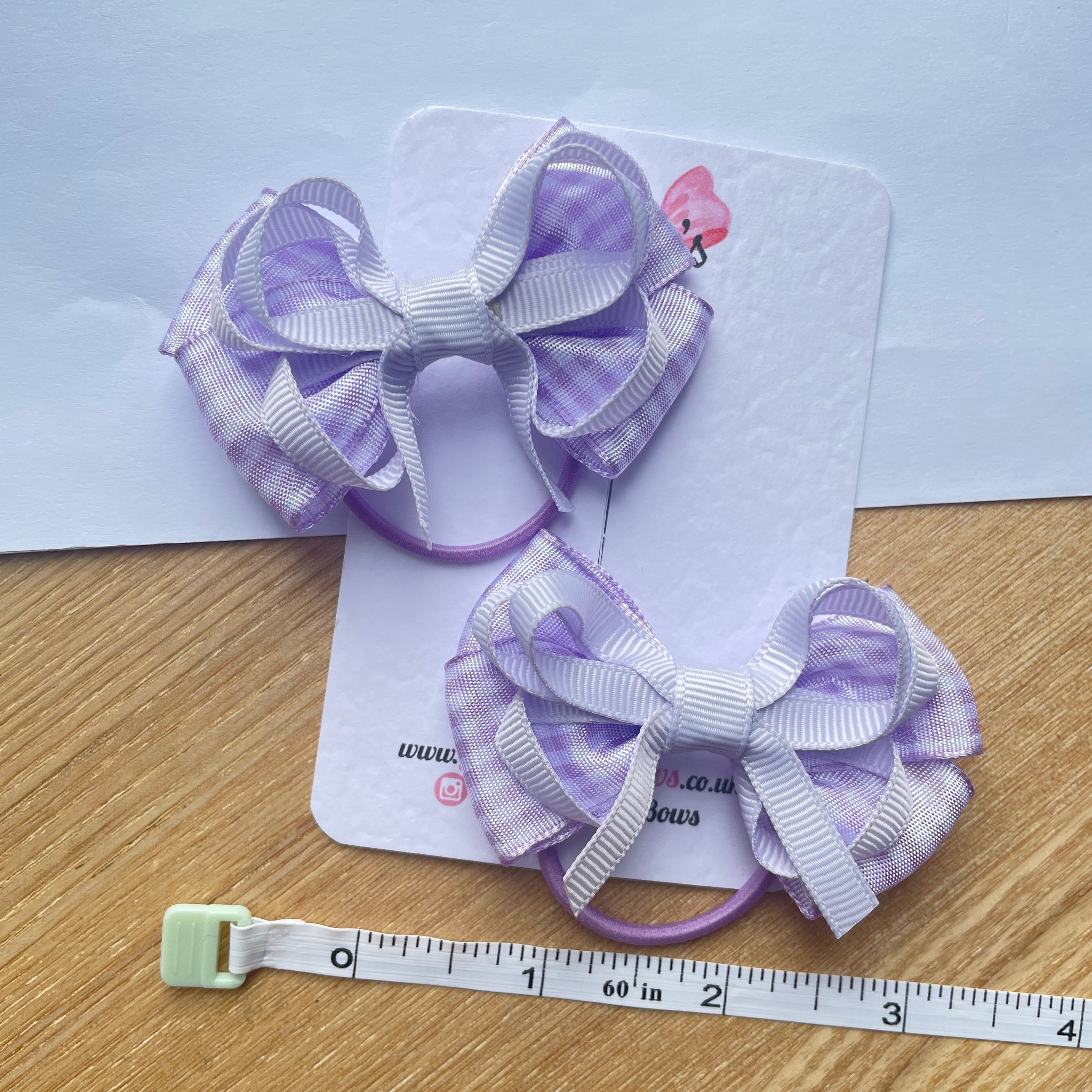2.5" Lilac Gingham Bow with Thin Elastic (Pair) – Grosgrain Ribbon Hair Bows for Girls