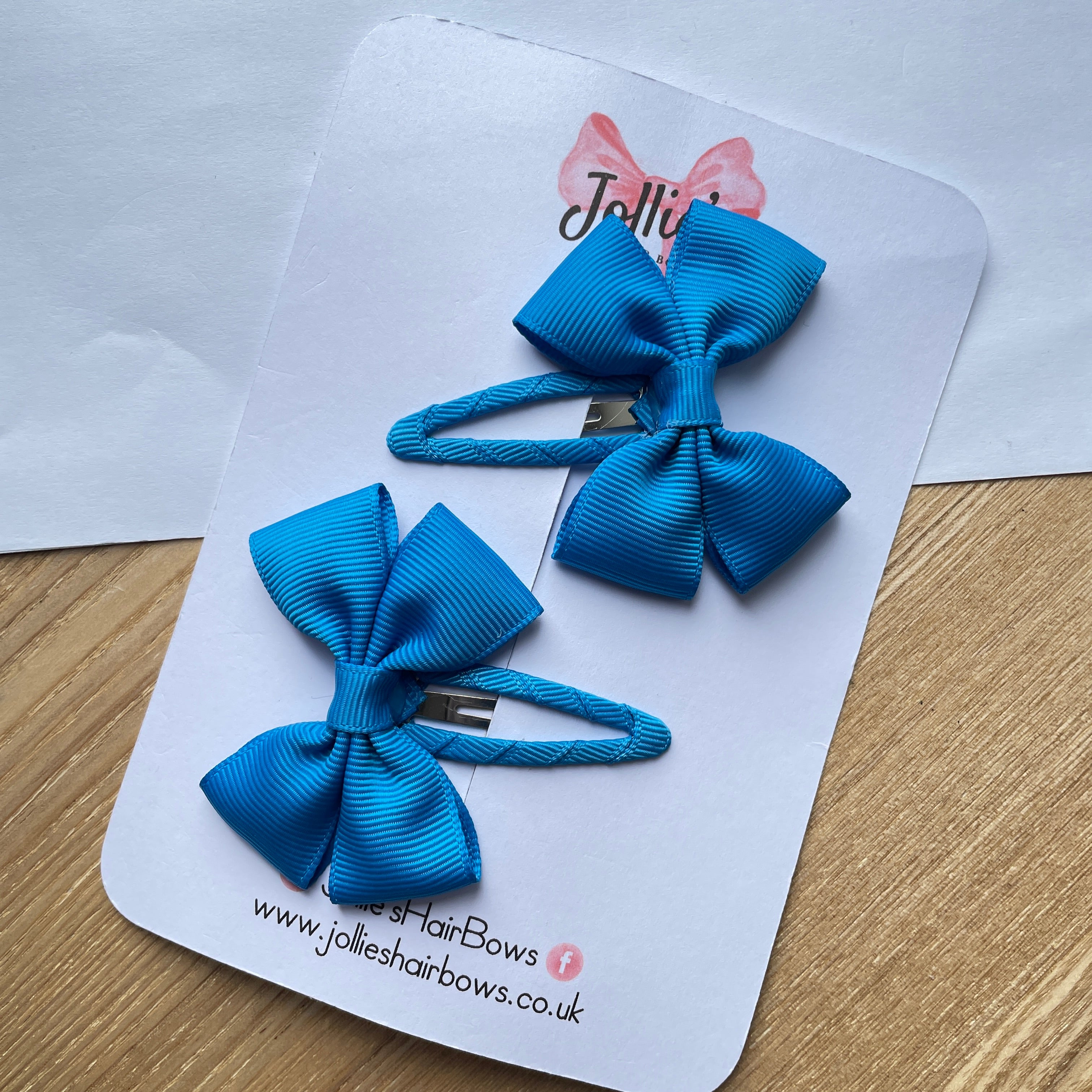 2.5" Aegean Blue Classic Snap Clips β Grosgrain Ribbon Hair Clips for Girls (Pair)