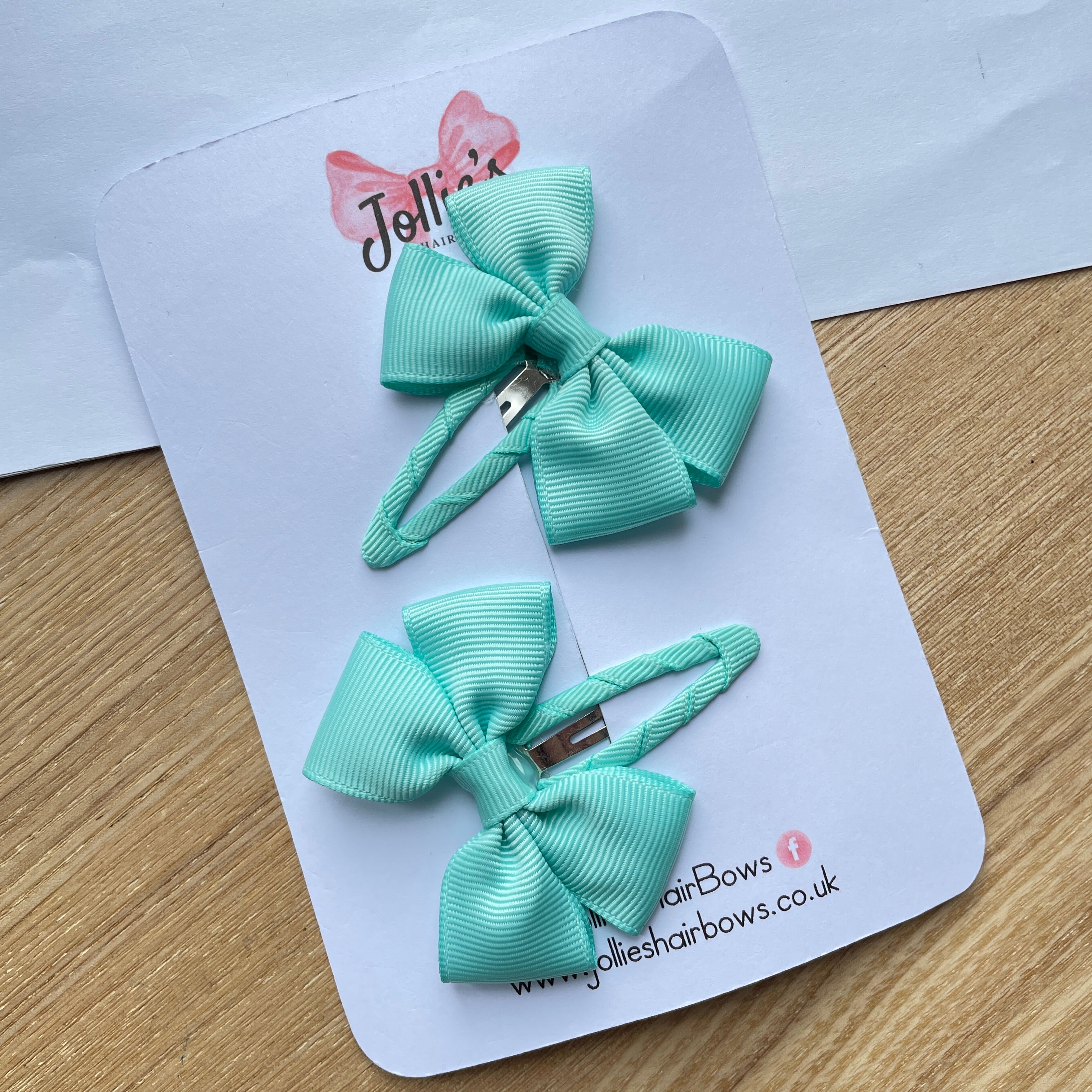 2.5" Aqua Classic Snap Clips β Grosgrain Ribbon Hair Clips for Girls (Pair)