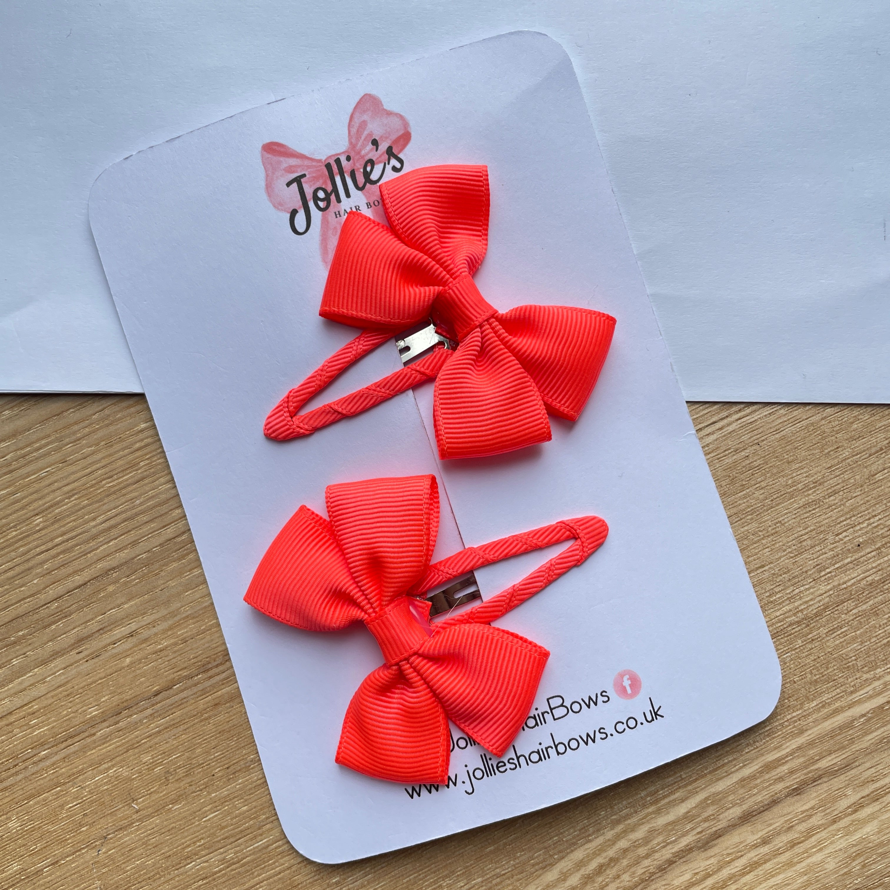 2.5" Neon Orange Classic Snap Clips β Grosgrain Ribbon Hair Clips for Girls (Pair)