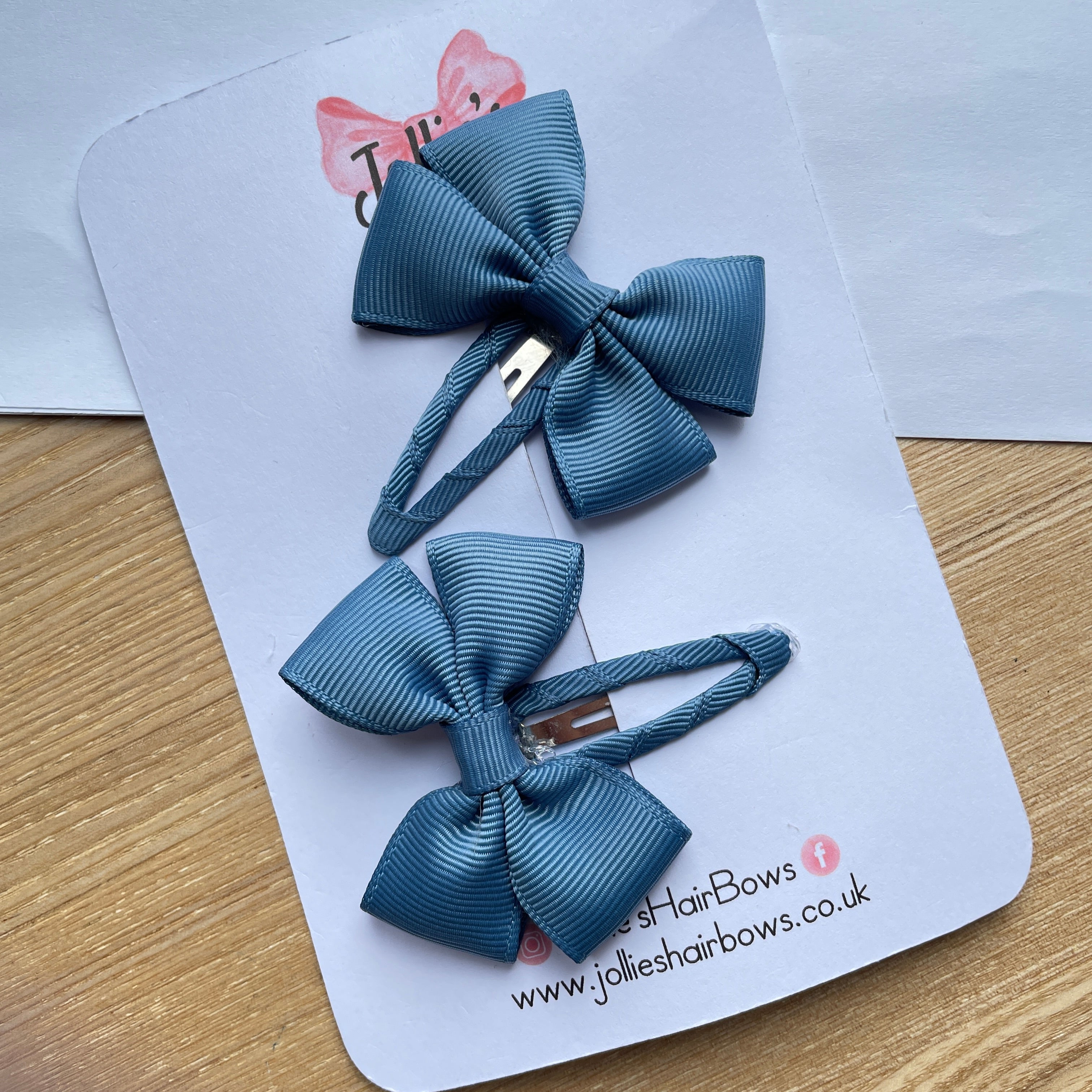 2.5" Antique Blue Classic Snap Clips – Grosgrain Ribbon Hair Clips for Girls (Pair)