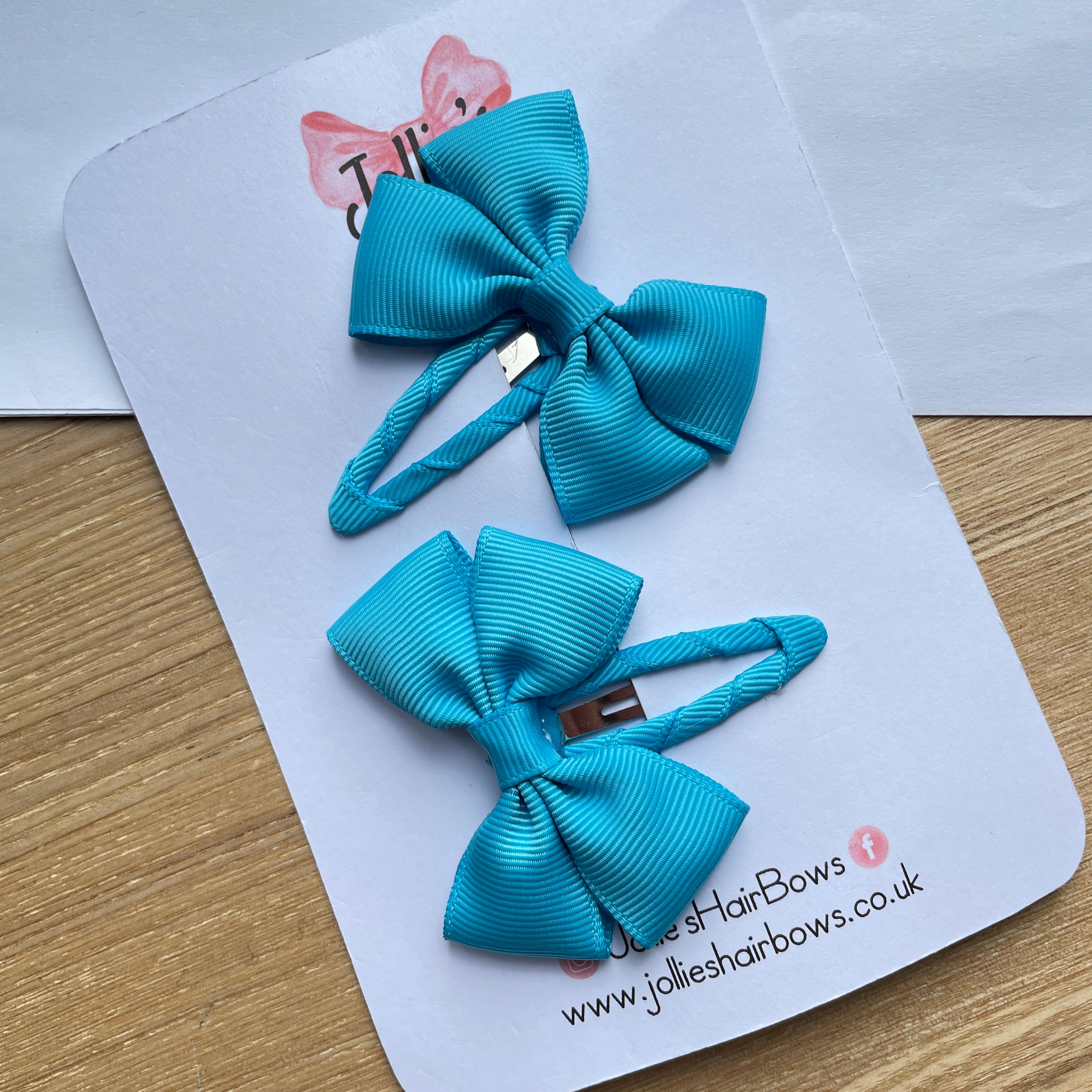 2.5" Turquoise Classic Snap Clips – Grosgrain Ribbon Hair Clips for Girls (Pair)
