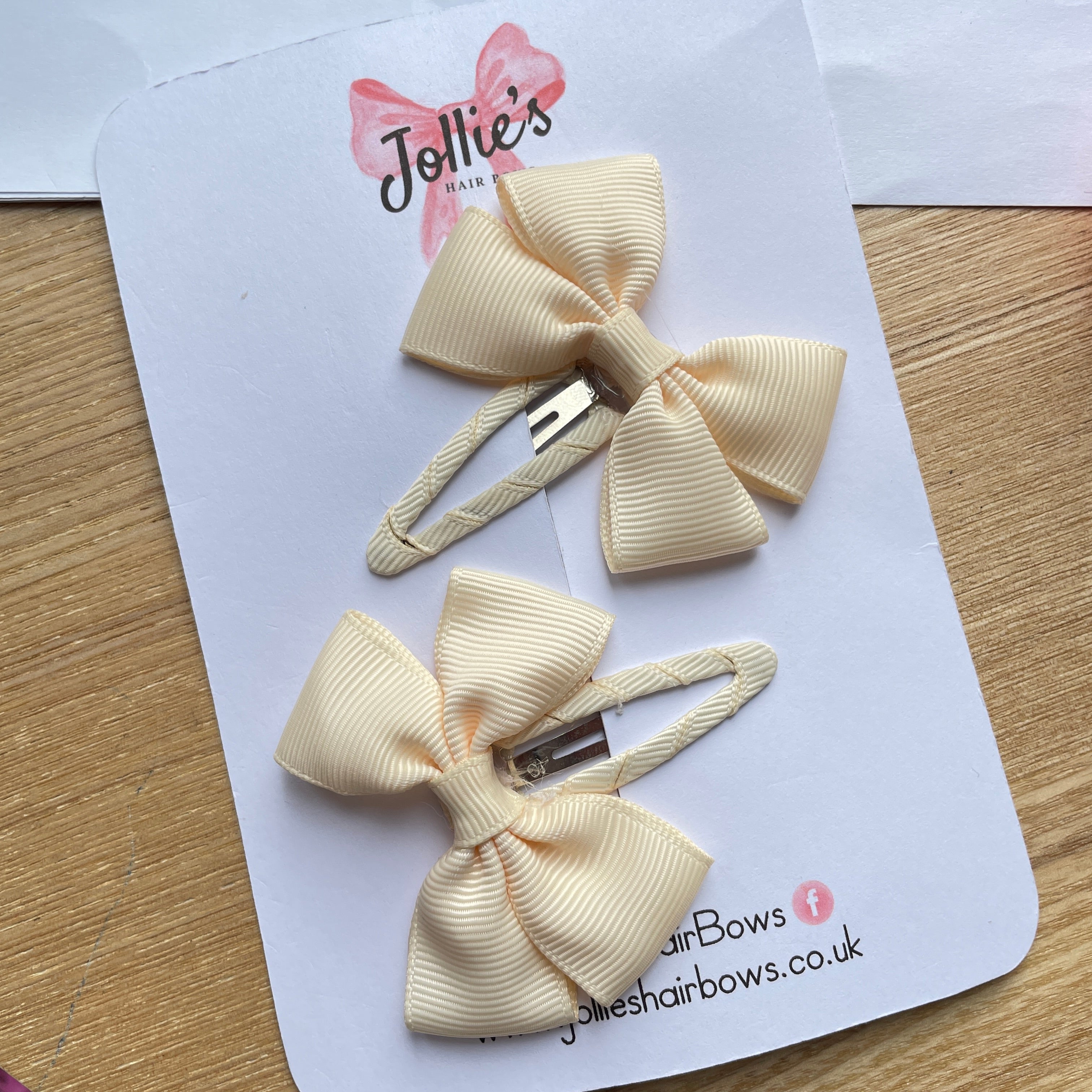 2.5" Cream Classic Snap Clips – Grosgrain Ribbon Hair Clips for Girls (Pair)