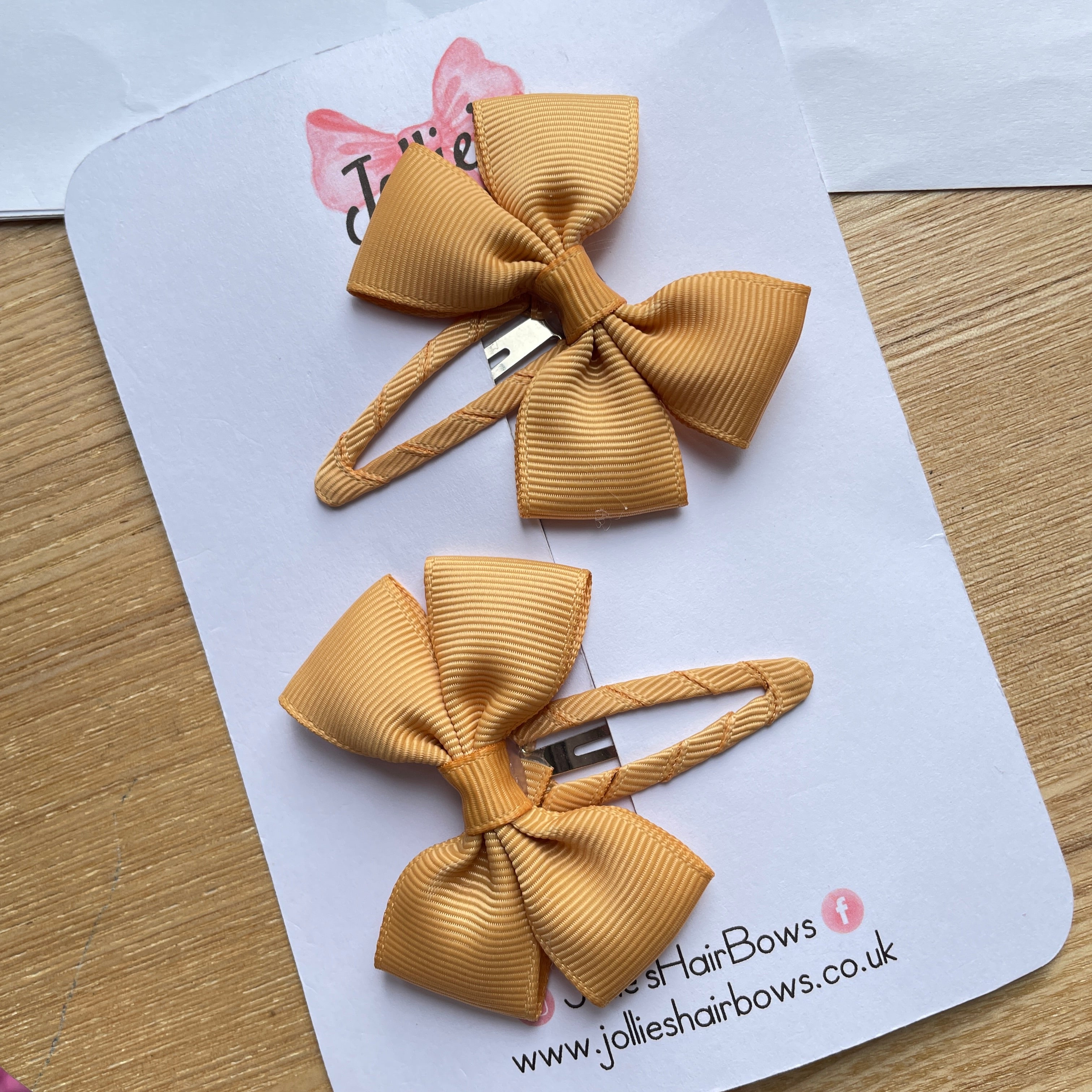 2.5" Old Gold Classic Snap Clips – Grosgrain Ribbon Hair Clips for Girls (Pair)