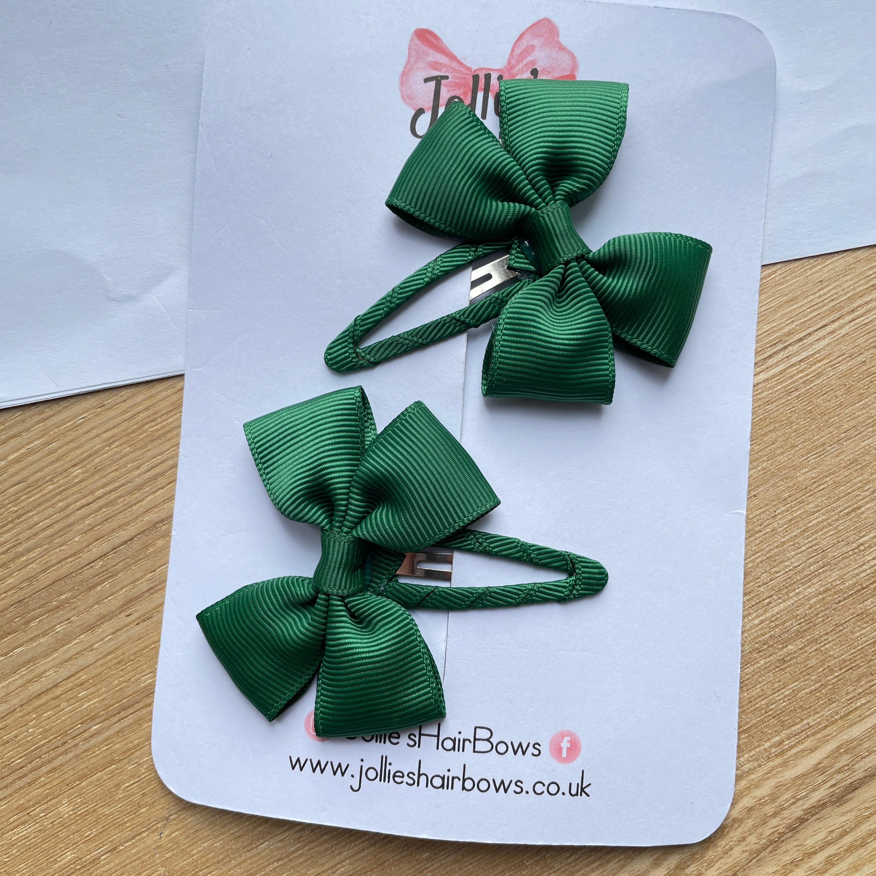 2.5" Forest Green Classic Snap Clips – Grosgrain Ribbon Hair Clips for Girls (Pair)